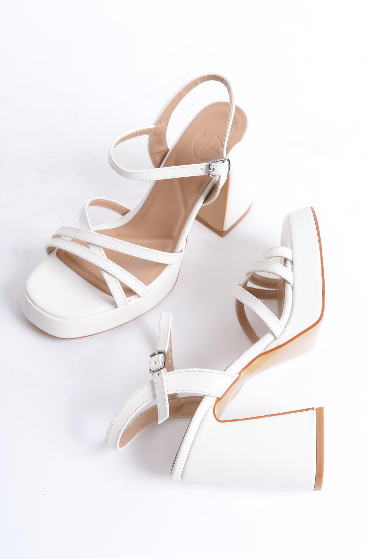 Olga Beyaz Mat Yüksek Kalın Platform Topuklu Ayakkabı - Görsel 3