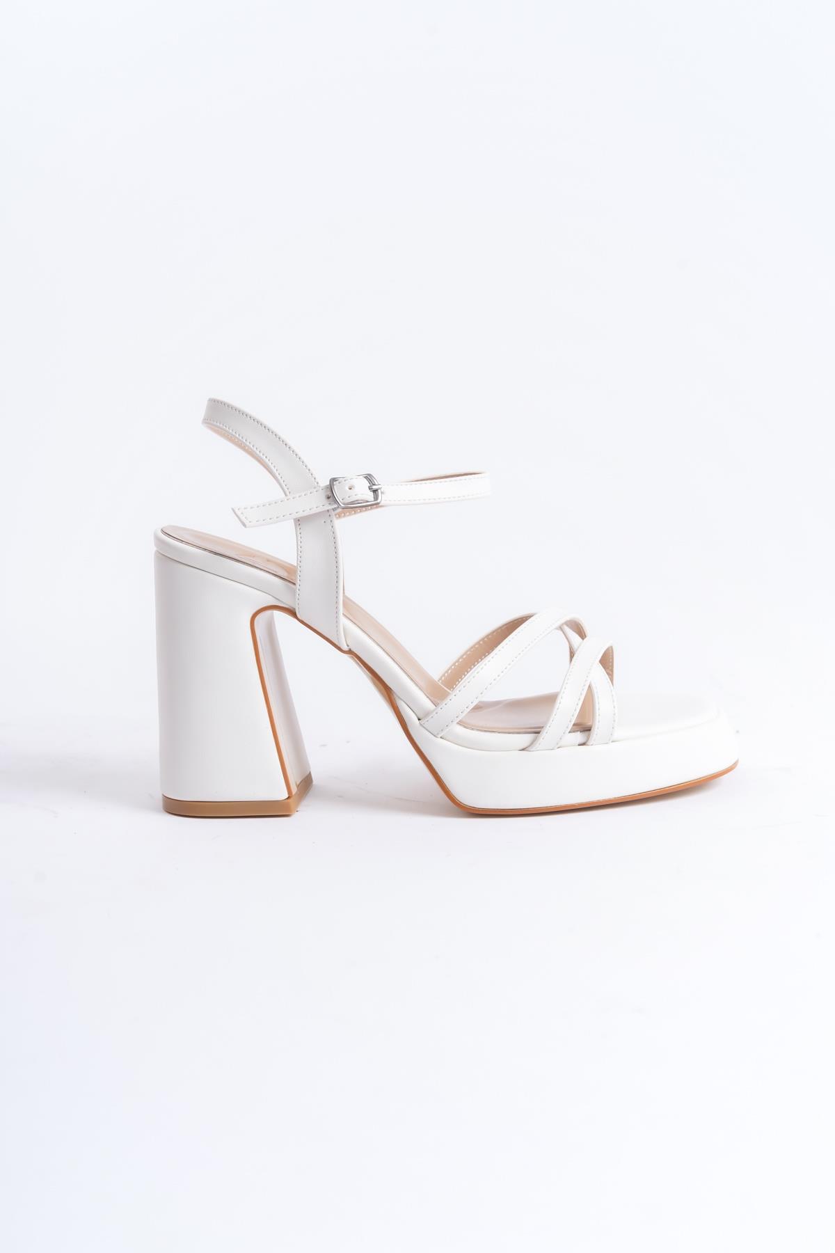 Olga Beyaz Mat Yüksek Kalın Platform Topuklu Ayakkabı - Görsel 5