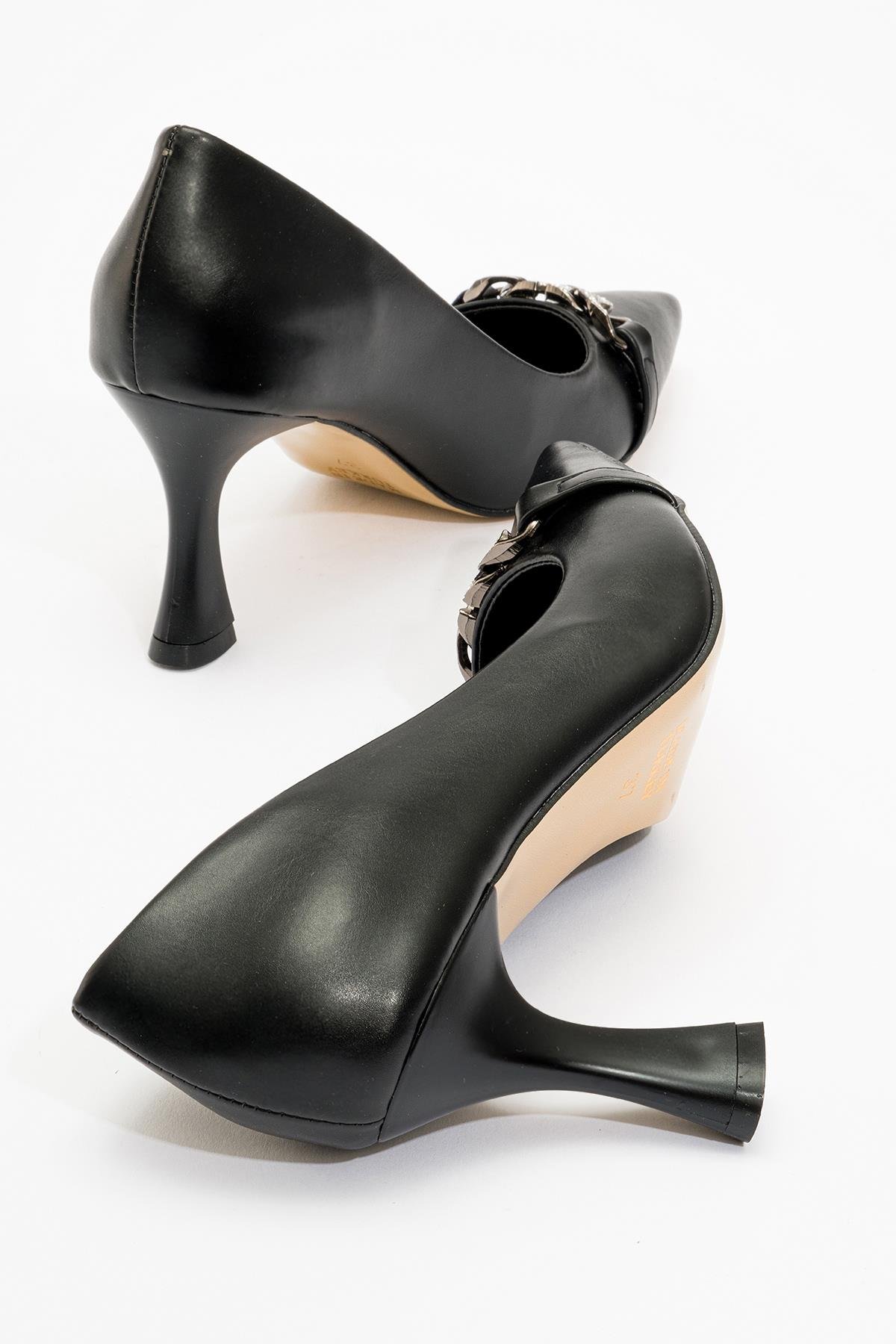 Kadın V Taşlı Topuklu Ayakkabı SİYAH CİLT - Görsel 3