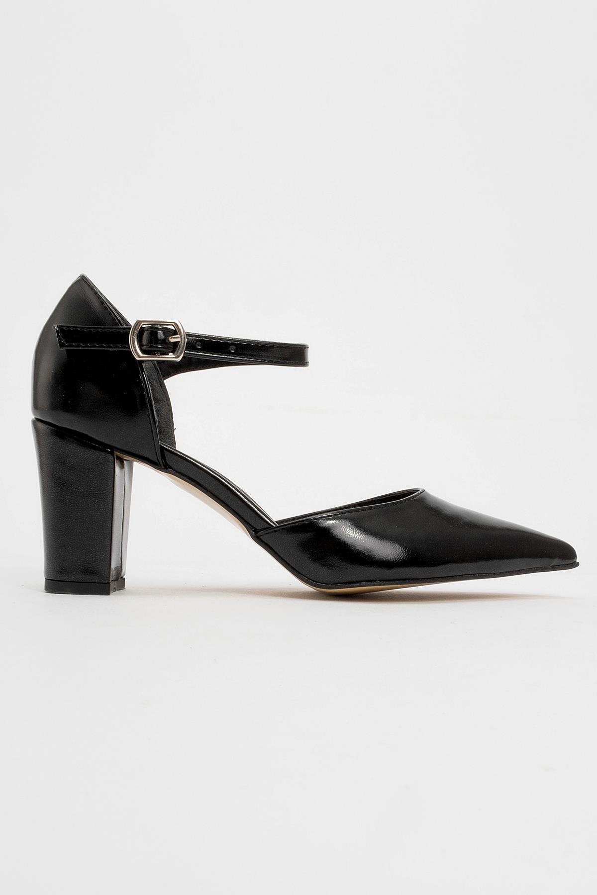 Kadın Tokalı Topuklu Ayakabı SİYAH METALİK - Görsel 2