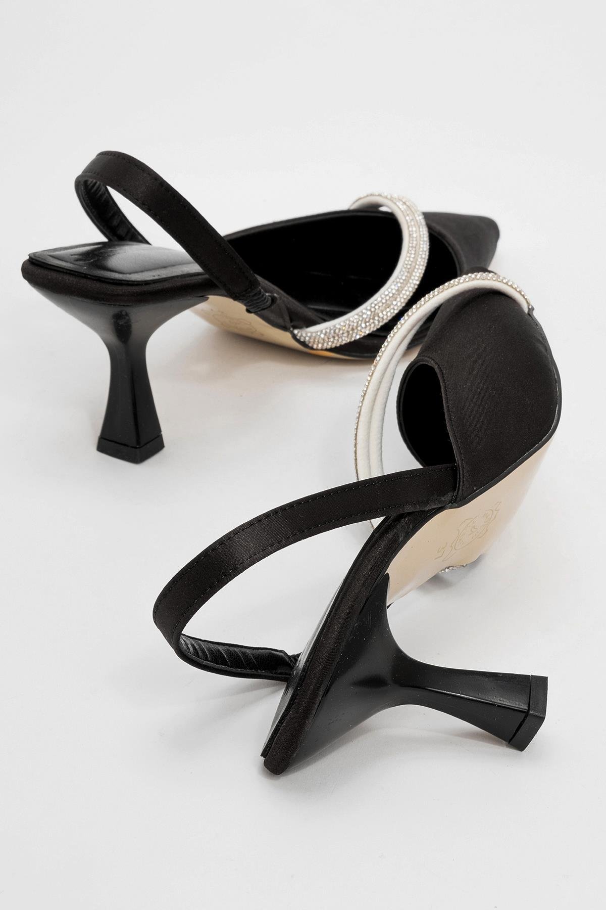 Kadın Arkası Açık Taşlı Topuklu Ayakkabı SİYAH - Görsel 3