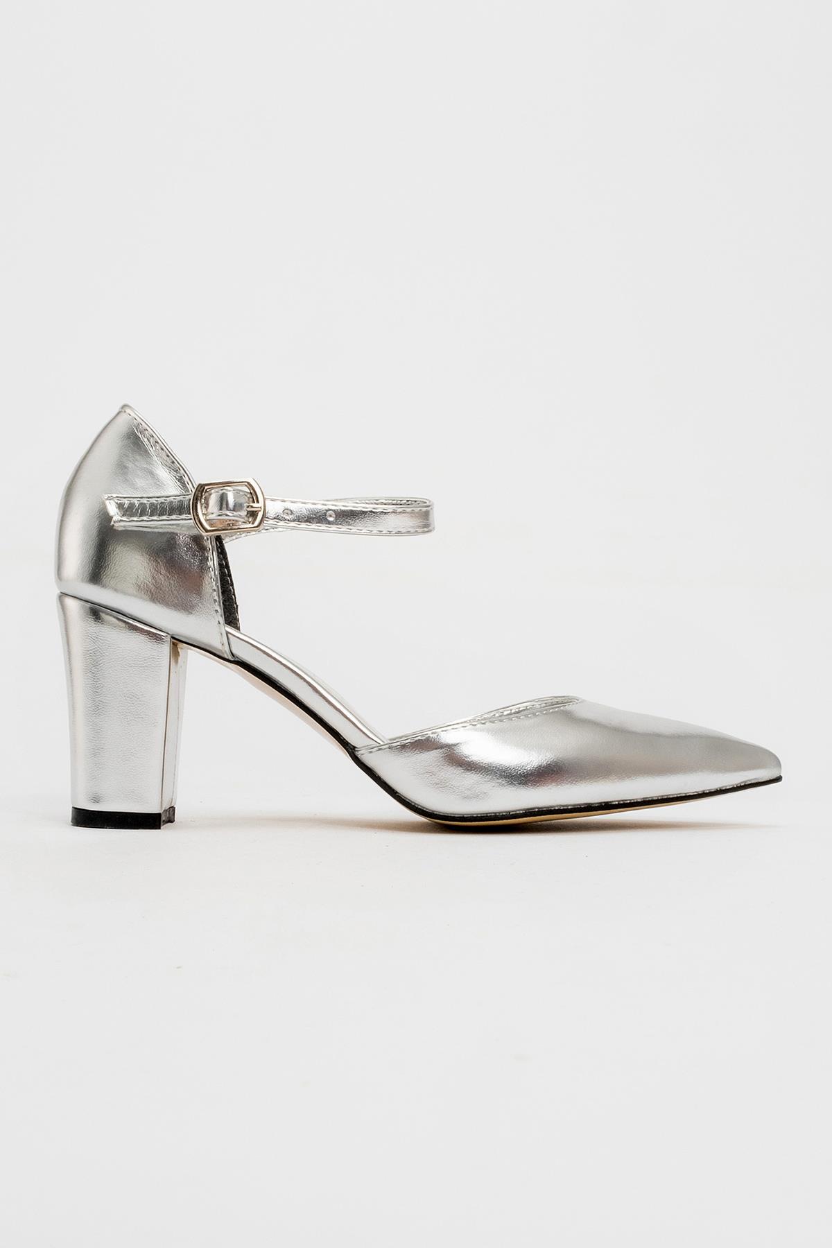 Kadın Tokalı Topuklu Ayakabı GÜMÜŞ METALİK - Görsel 2