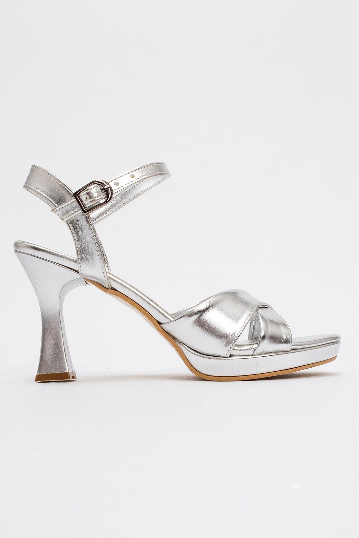 Kadın Çapraz Bantlı Topuklu Sandalet GÜMÜŞ ZRA - Görsel 2