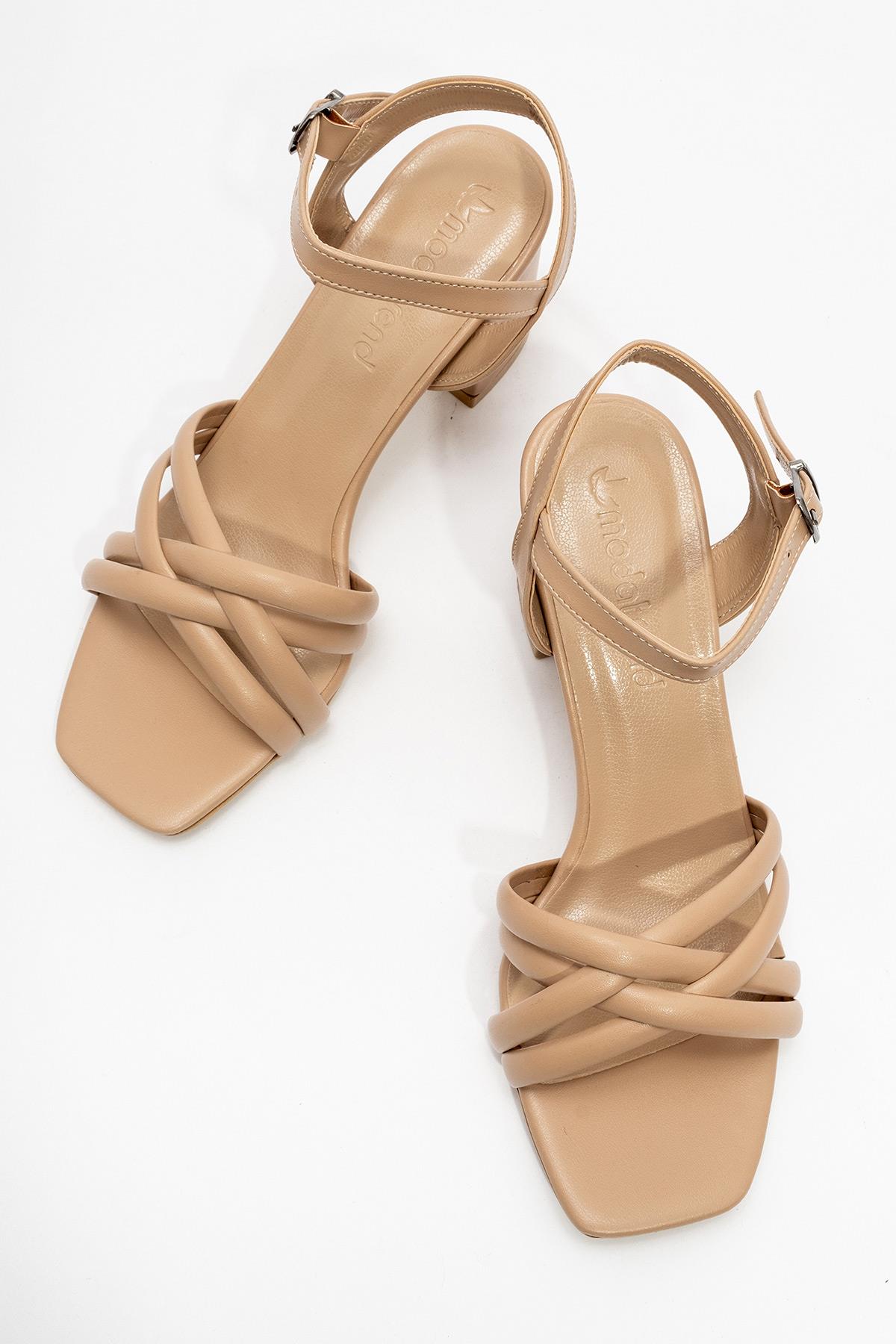 Kadın Kalın Topuklu Sandalet NUDE CİLT - Görsel 6