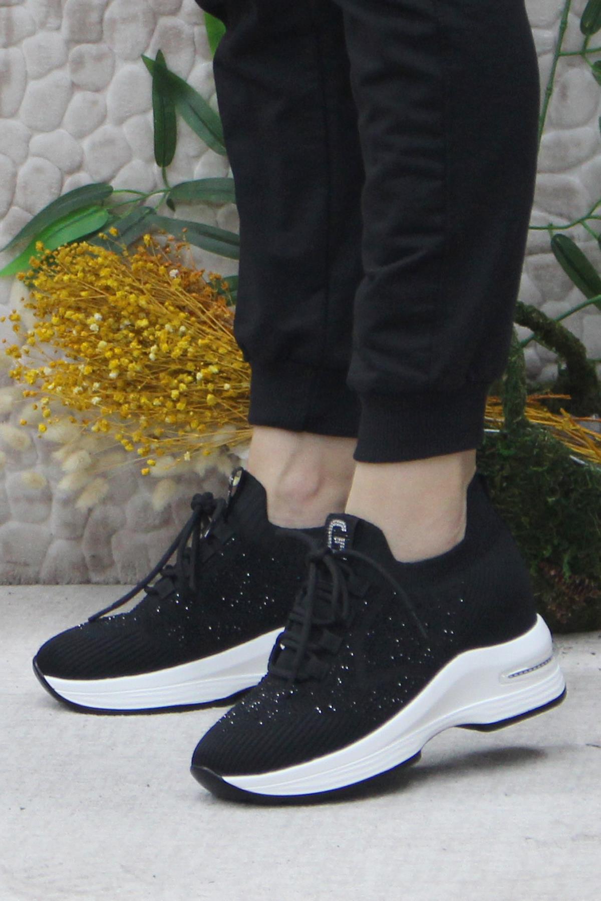 Guja 24K304 Siyah Taş Detaylı Kalın Taban Sneaker Kadın Ayakkabı - Görsel 4