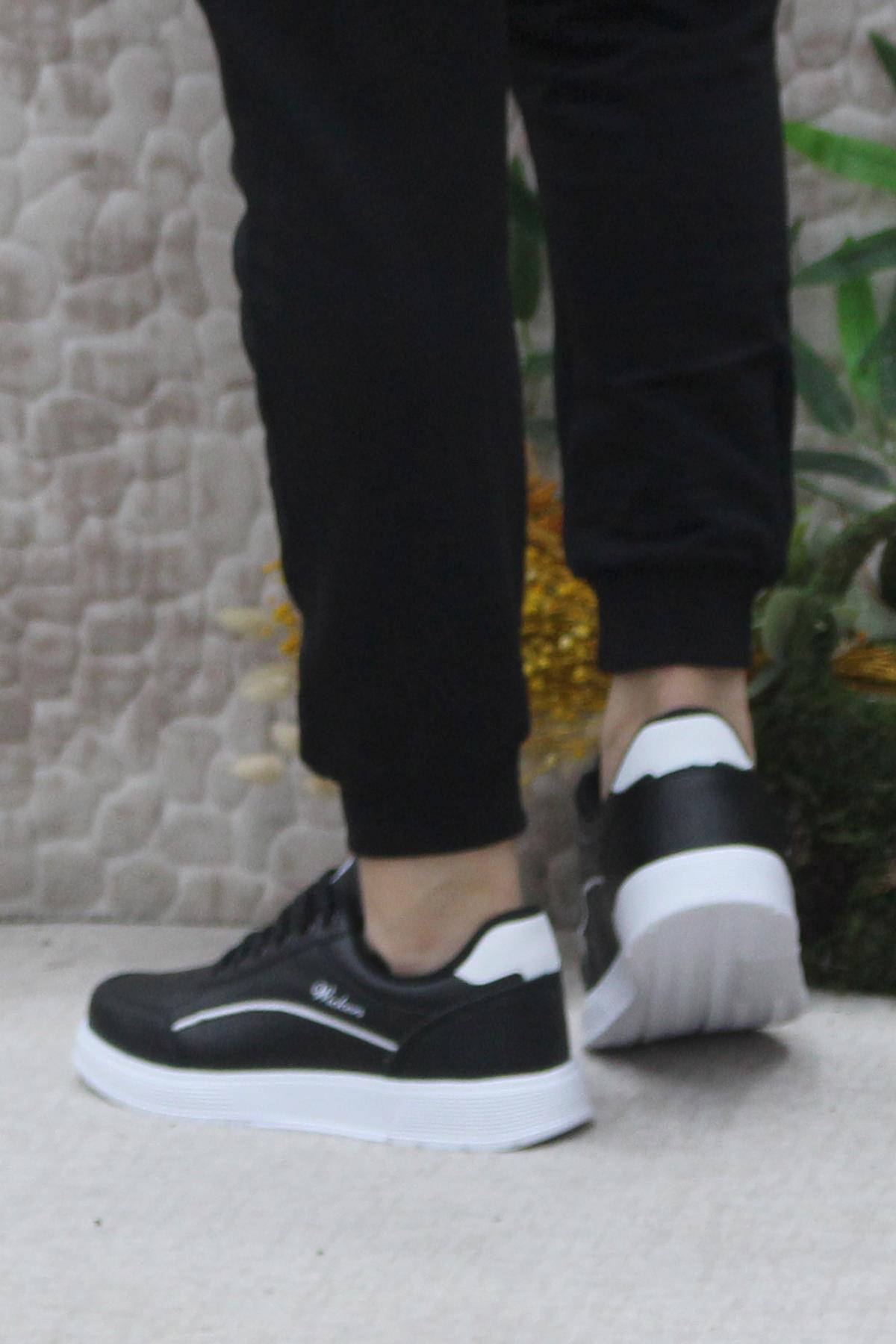 Wks 2765 Siyah Beyaz Hafif Rahat Sneaker Kadın Spor Ayakkabı - Görsel 5