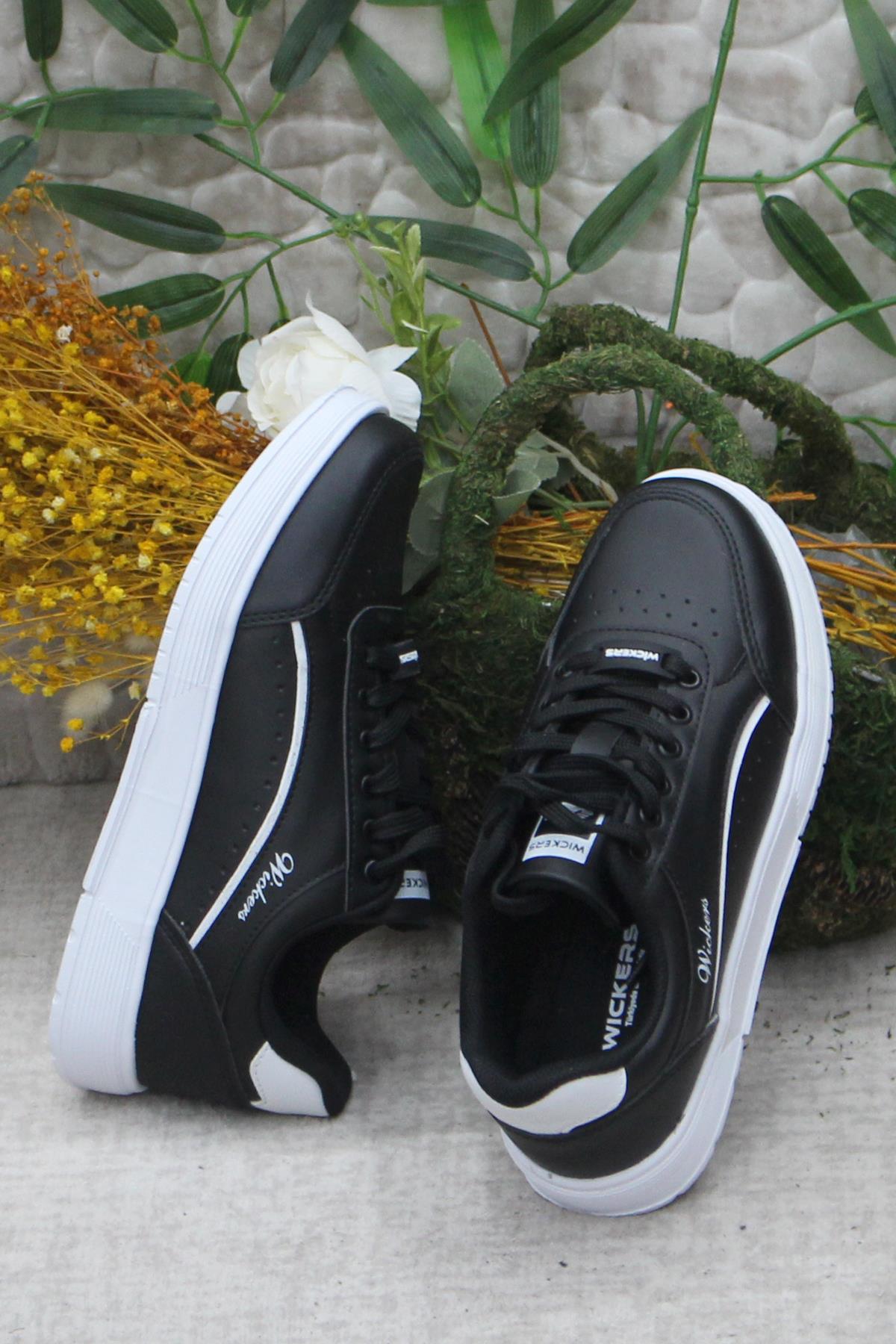 Wks 2765 Siyah Beyaz Hafif Rahat Sneaker Kadın Spor Ayakkabı - Görsel 6