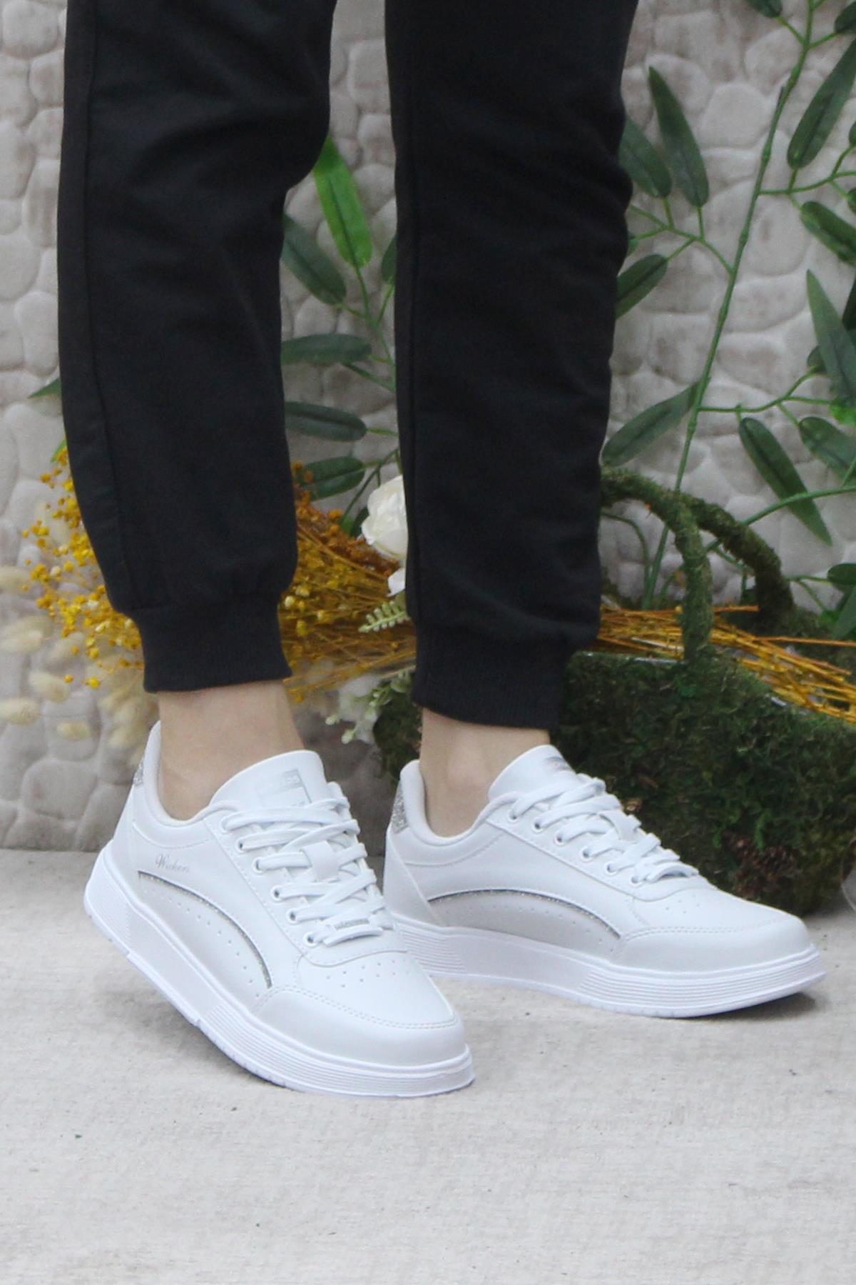 Fort Wks 2765 Beyaz Gümüş Hafif Rahat Sneaker Kadın Spor Ayakkabı - Görsel 3