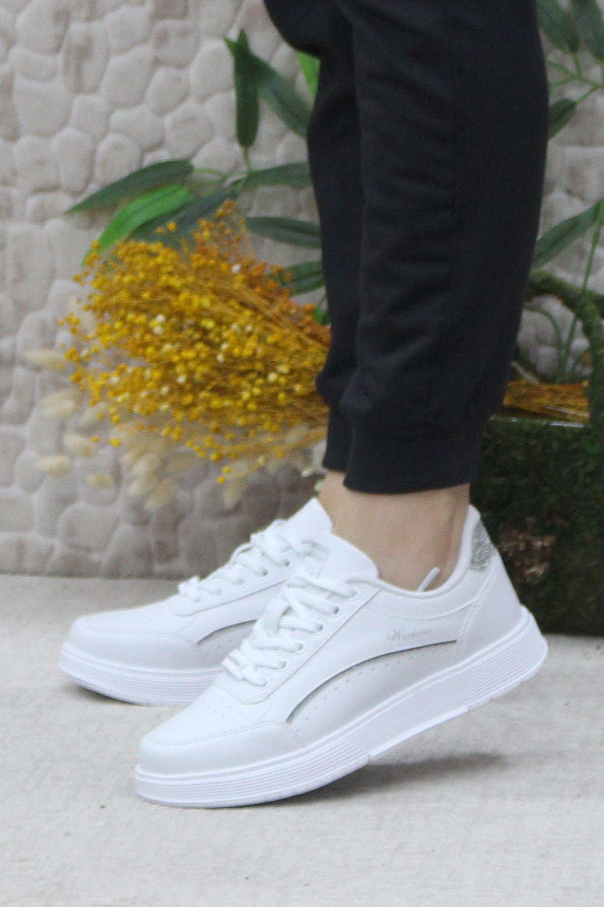 Fort Wks 2765 Beyaz Gümüş Hafif Rahat Sneaker Kadın Spor Ayakkabı - Görsel 4