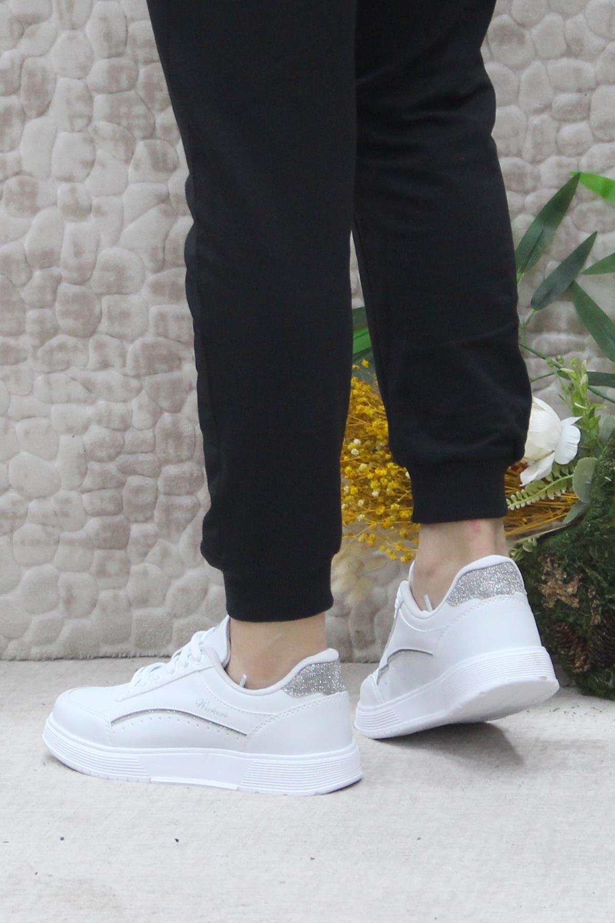 Fort Wks 2765 Beyaz Gümüş Hafif Rahat Sneaker Kadın Spor Ayakkabı - Görsel 5