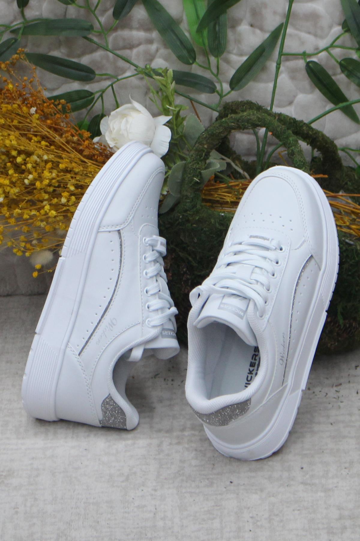 Fort Wks 2765 Beyaz Gümüş Hafif Rahat Sneaker Kadın Spor Ayakkabı - Görsel 6