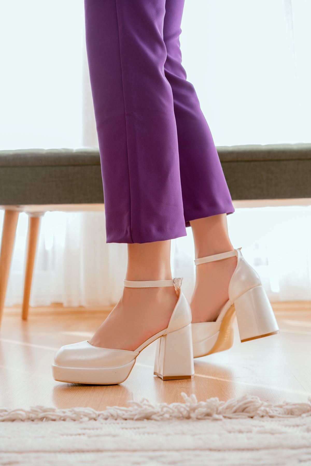 Serra Gelinlik Sedef Beyaz Platform Topuklu Günlük Ayakkabı - Görsel 3