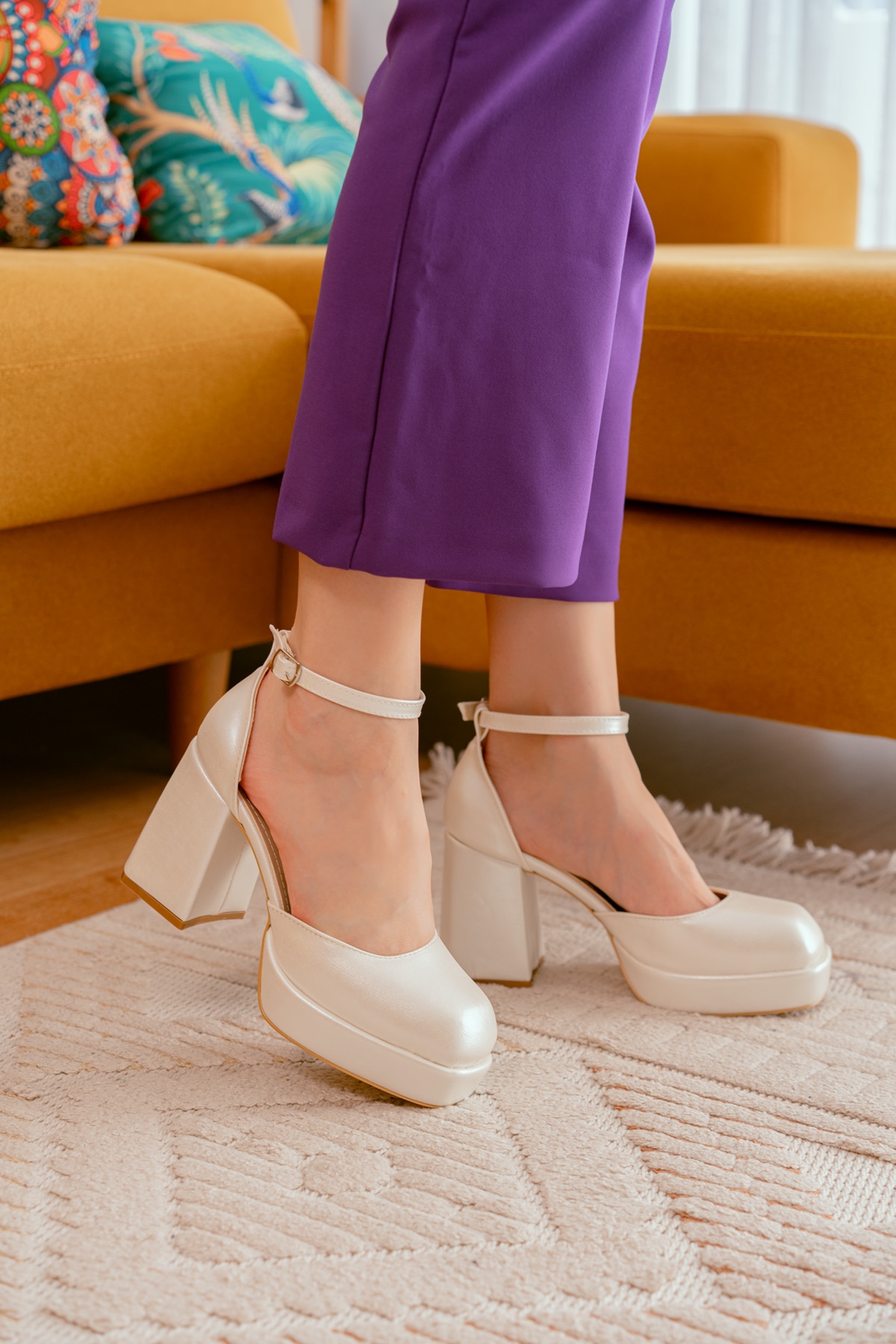 Serra Gelinlik Sedef Beyaz Platform Topuklu Günlük Ayakkabı - Görsel 5