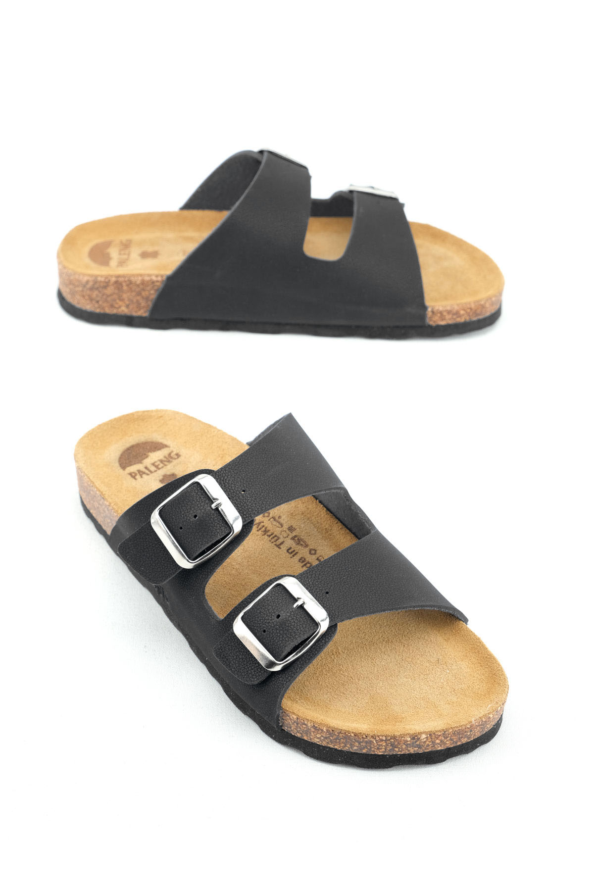 Gezer Yazlık Kadın İç Taban Hakiki Deri Çift Toka Ayarlanabilir Mantar Taban Günlük Terlik - Görsel 2