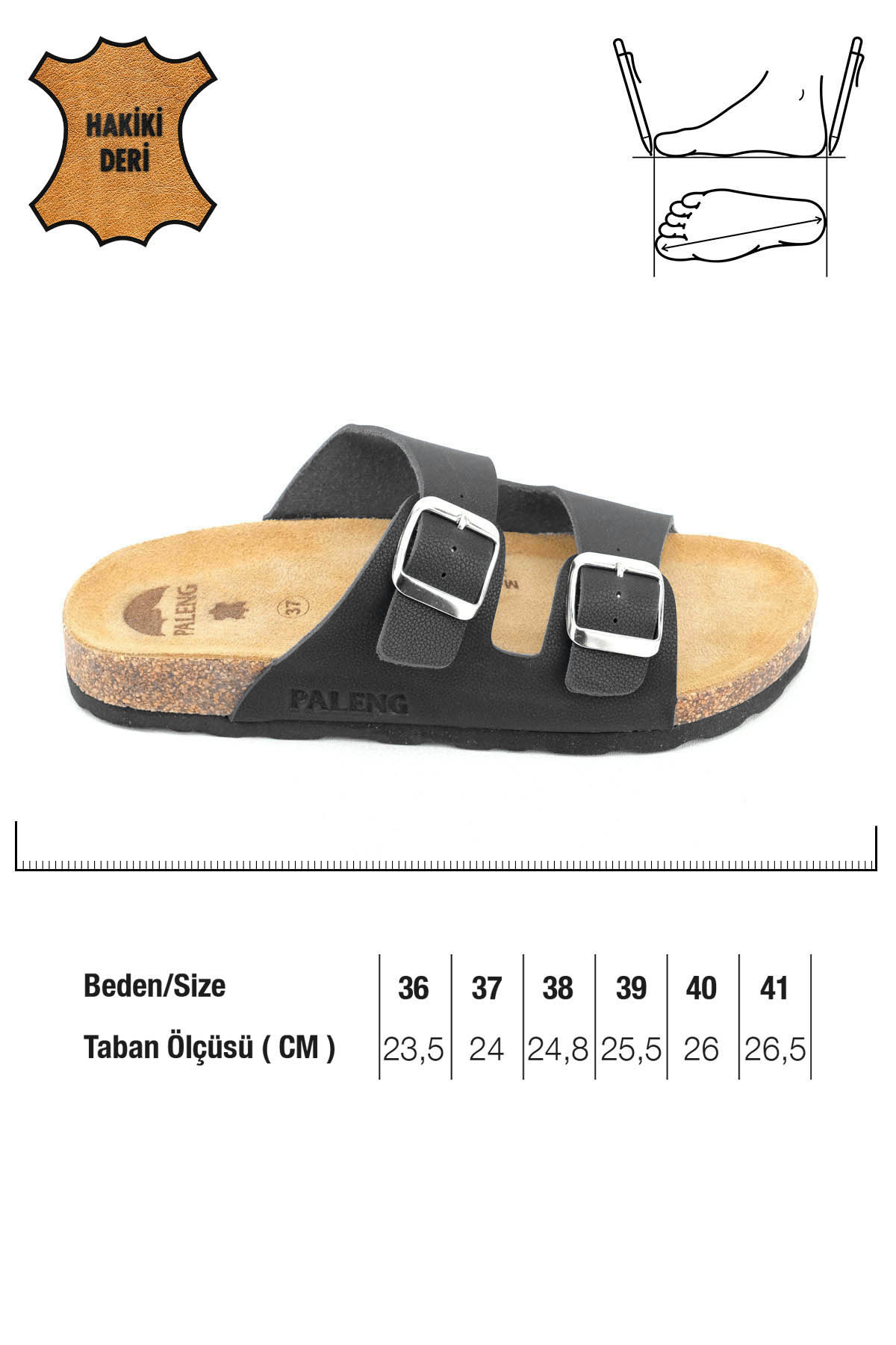 Gezer Yazlık Kadın İç Taban Hakiki Deri Çift Toka Ayarlanabilir Mantar Taban Günlük Terlik - Görsel 3