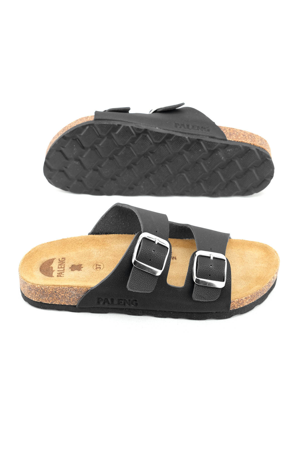 Gezer Yazlık Kadın İç Taban Hakiki Deri Çift Toka Ayarlanabilir Mantar Taban Günlük Terlik - Görsel 6