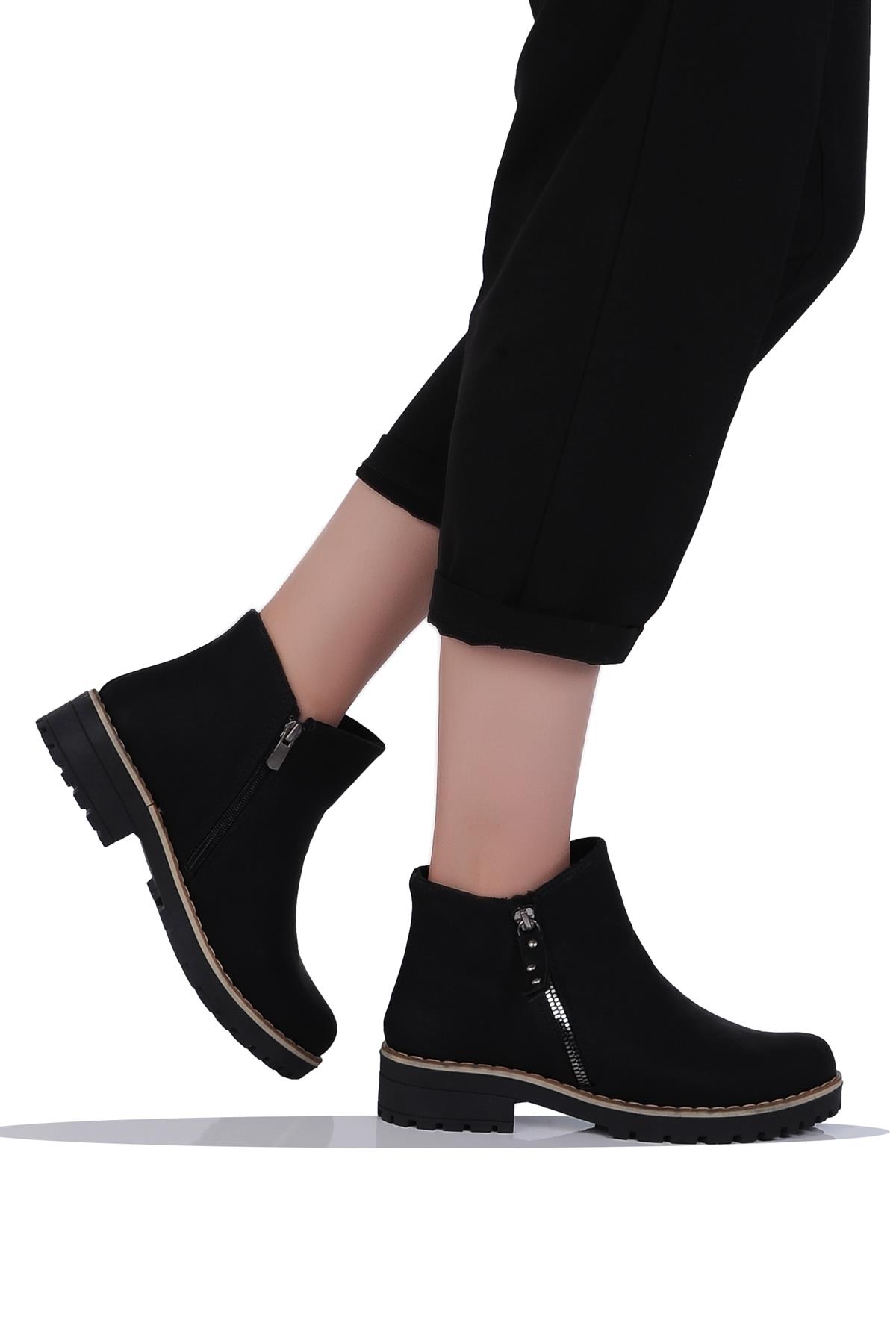 Mp 242-2337Zn Siyah Kadın Kışlık Düz Bot Ayakkabı - Görsel 2
