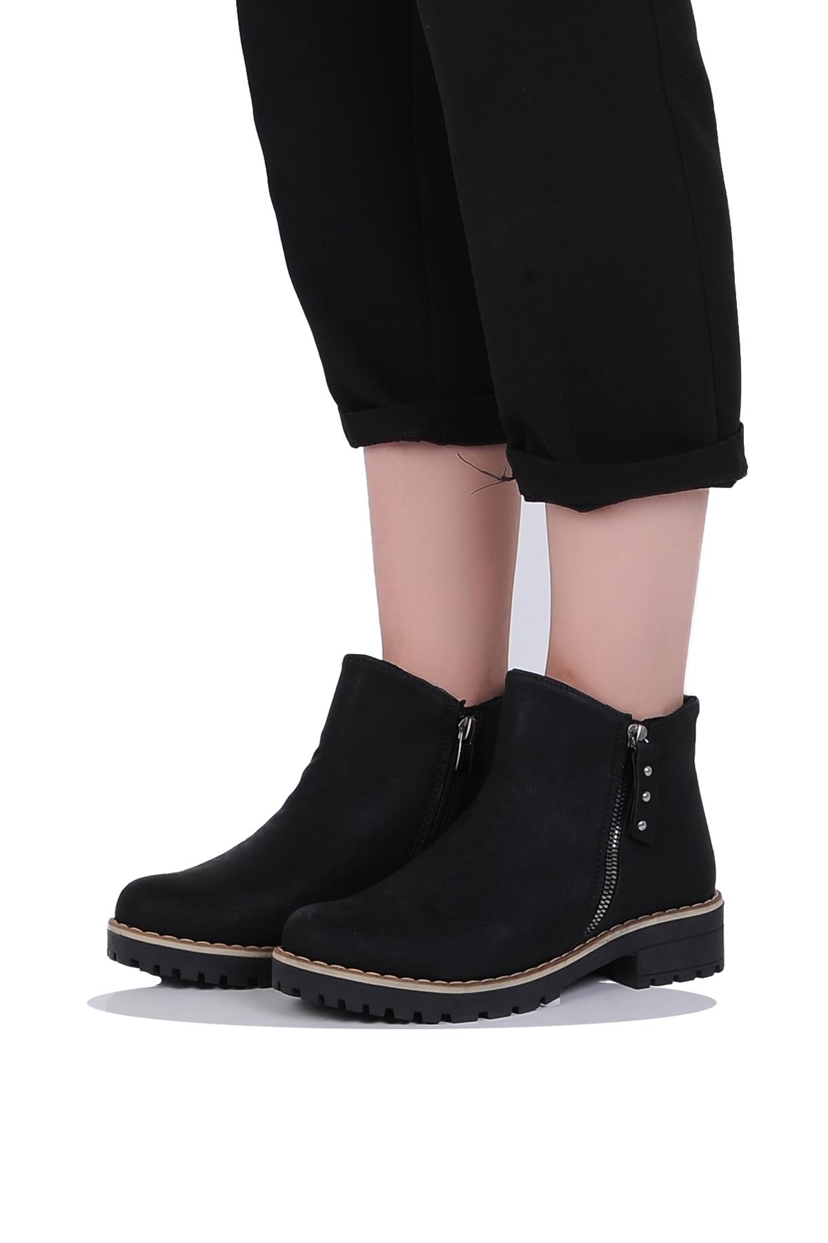 Mp 242-2337Zn Siyah Kadın Kışlık Düz Bot Ayakkabı - Görsel 3