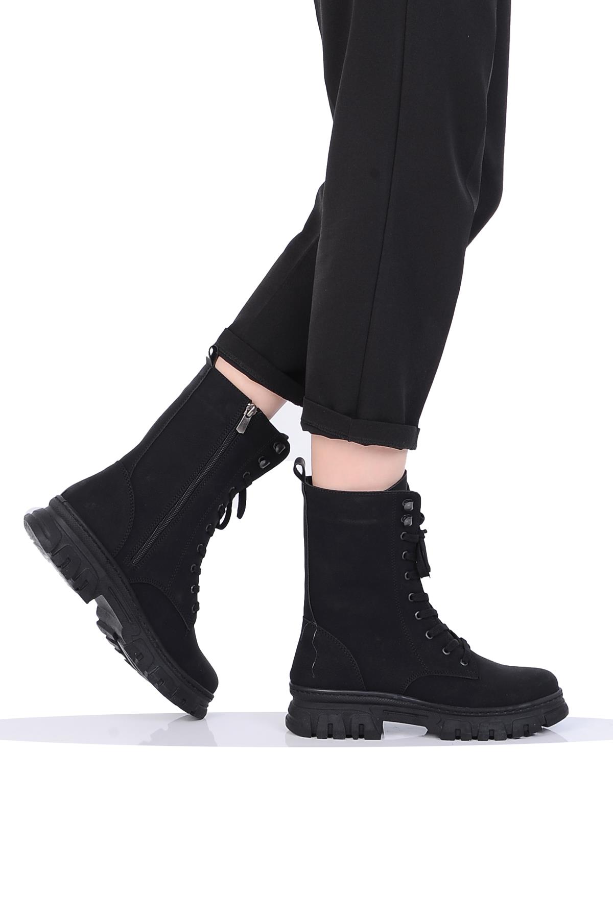 Mp 242-2212Zn Siyah Kadın Kışlık Düz Postal Bot Ayakkabı - Görsel 2