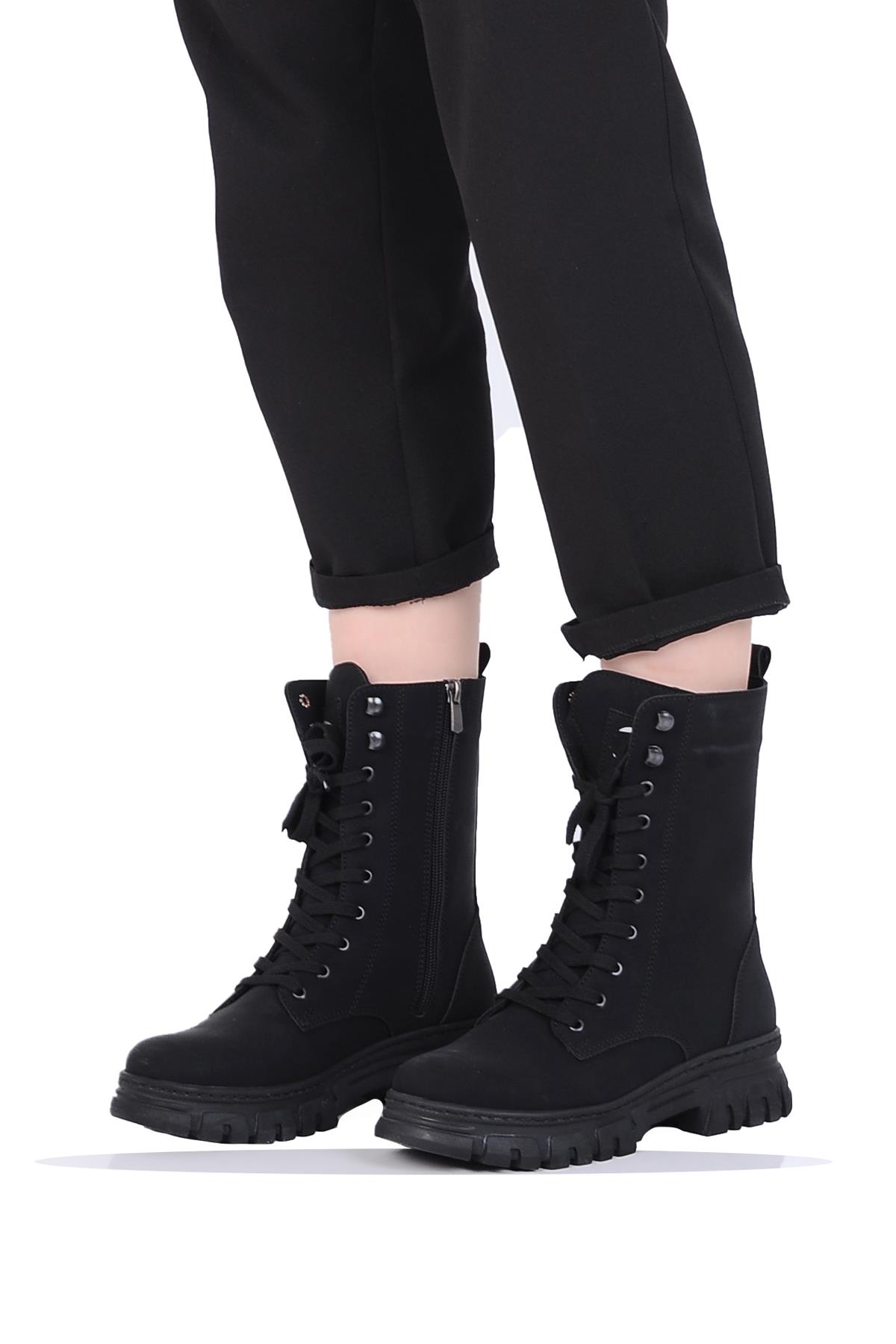 Mp 242-2212Zn Siyah Kadın Kışlık Düz Postal Bot Ayakkabı - Görsel 3