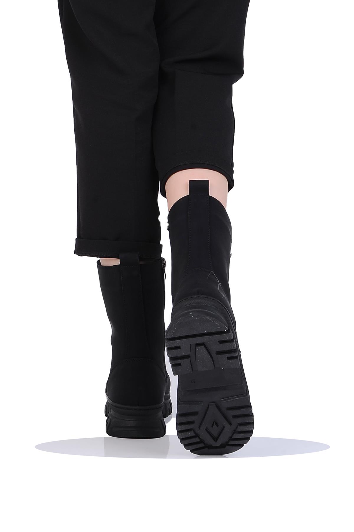 Mp 242-2212Zn Siyah Kadın Kışlık Düz Postal Bot Ayakkabı - Görsel 4