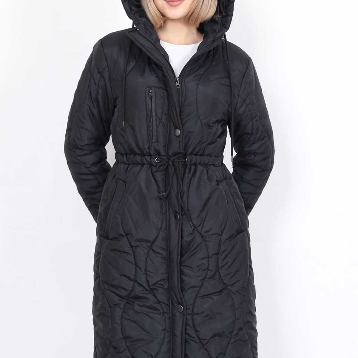 Kadın Kapüşonlu Belden Bağlamalı Uzun Mont 0699 Siyah Fiyatları | Flo