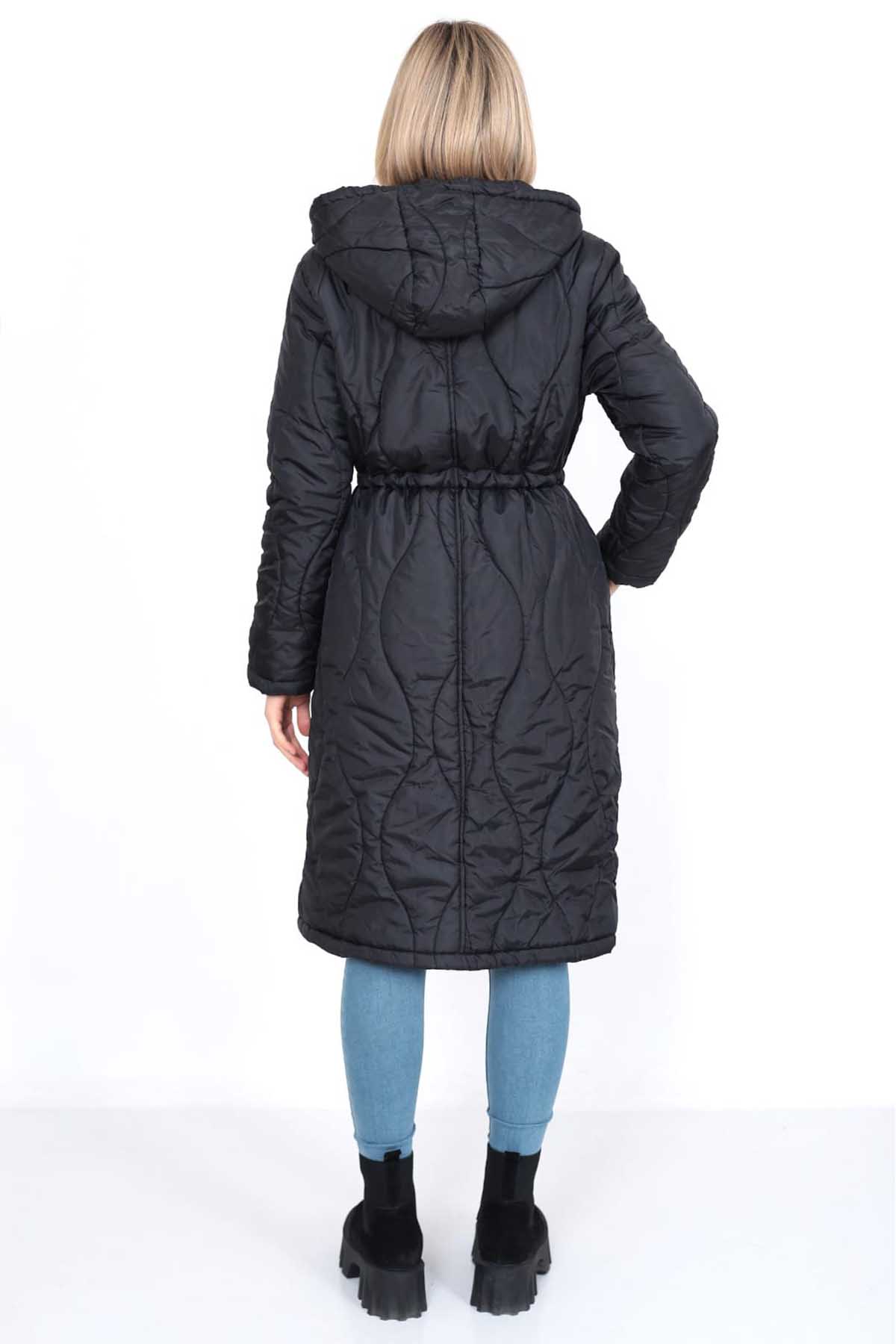 Kadın Kapüşonlu Belden Bağlamalı Uzun Mont 0699 Siyah Fiyatları | Flo