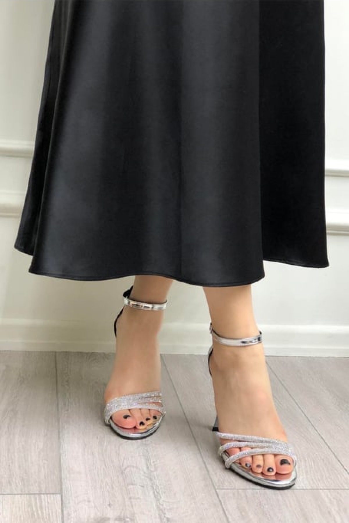 Üç Şerit Taş Detaylı Platform 11 cm İnce Topuklu Kadın Ayakkabı - Görsel 3