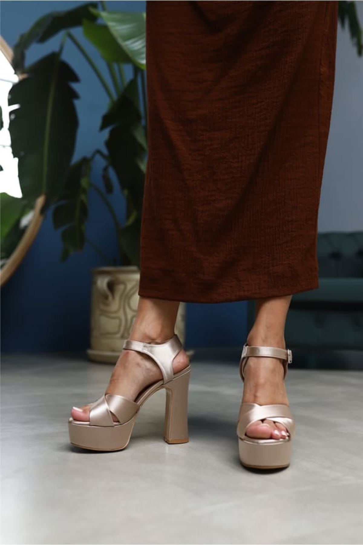 Çapraz 13 cm Yüksek Platform Topuklu Kadın Abiye Ayakkabı - Görsel 4