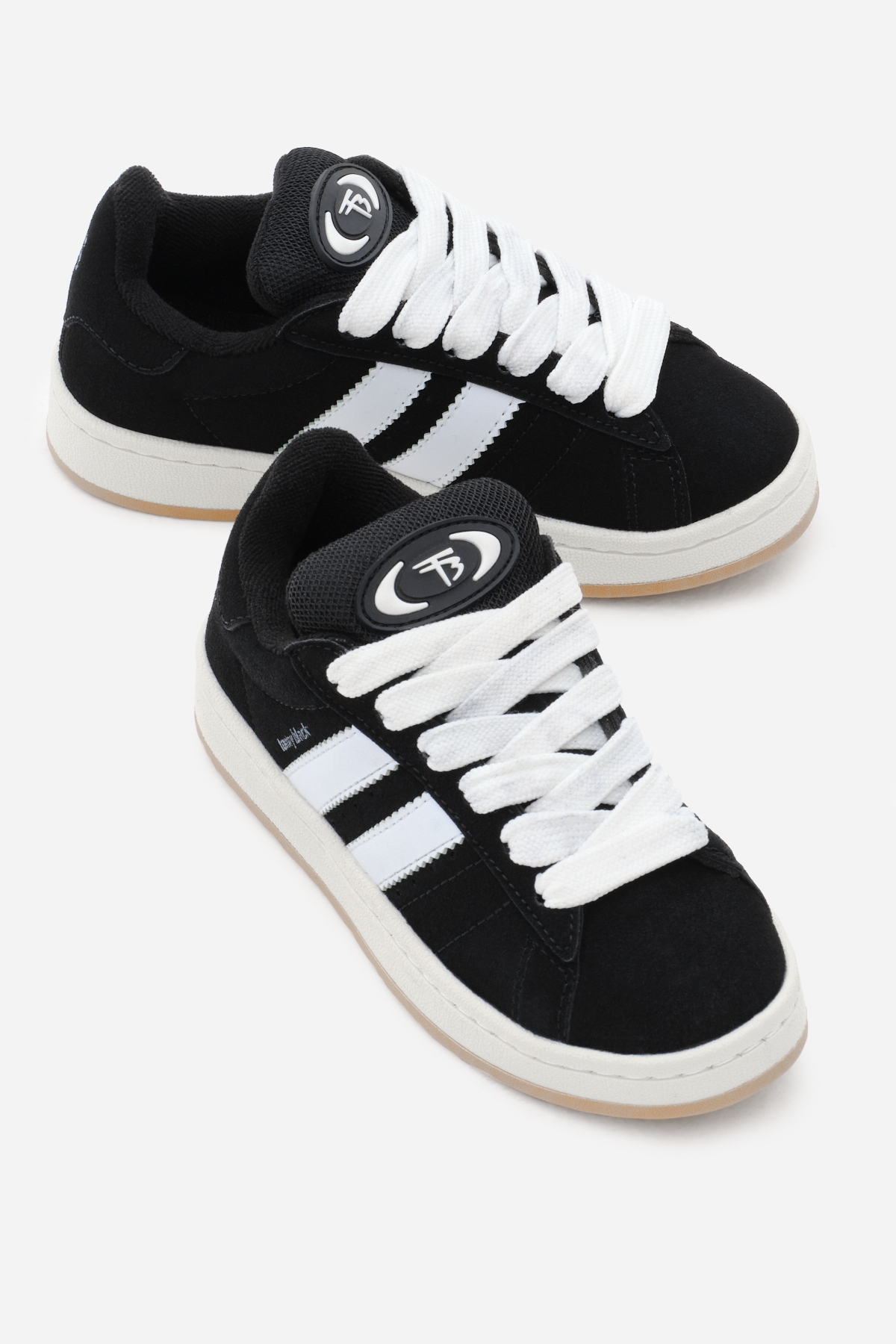 Çocuk Unisex Siyah Süet Termo Taban Yanı Şeritli Bağcıklı Spor Ayakkabı - Görsel 4