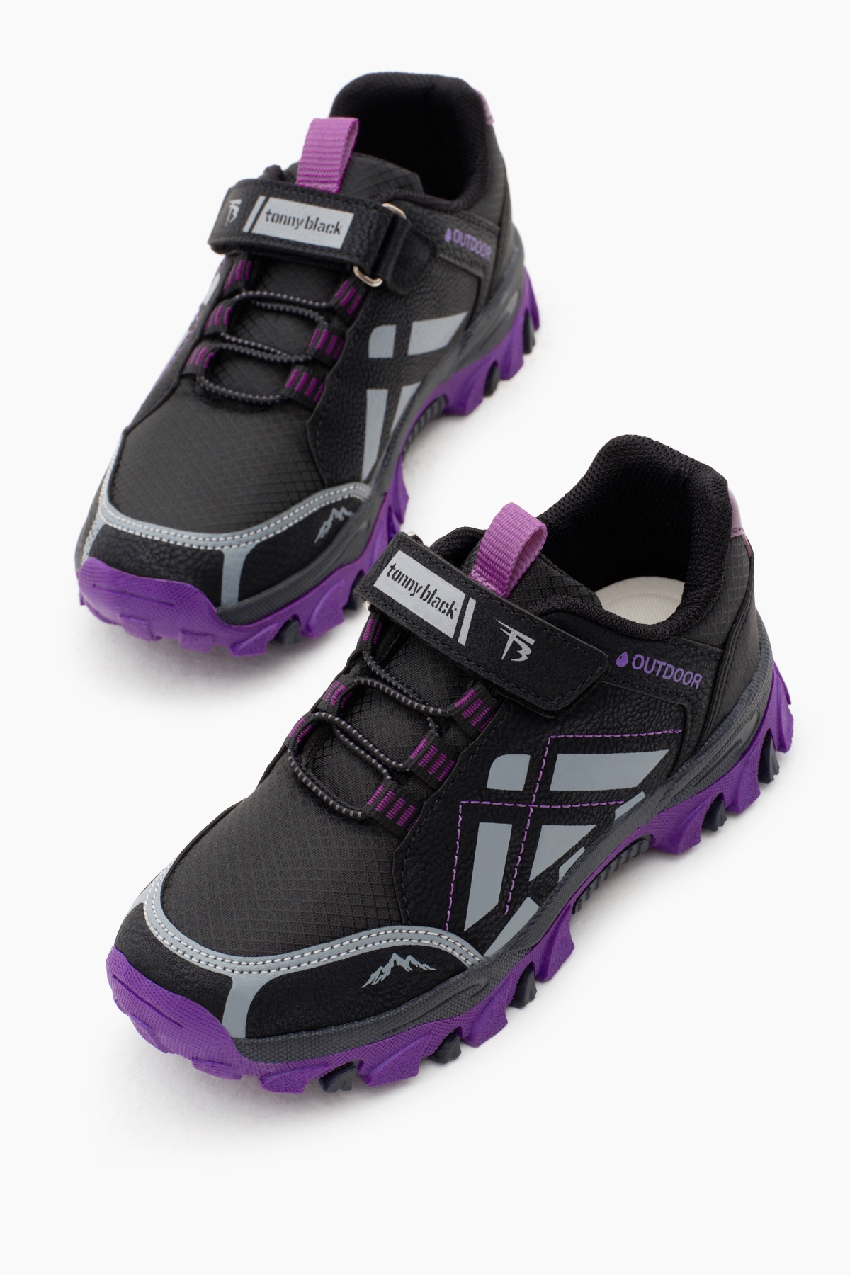 Çocuk Unisex Siyah Mor Termo Taban Su İtici Kumaş Cırtlı Trekking Ayakkabı - Görsel 3