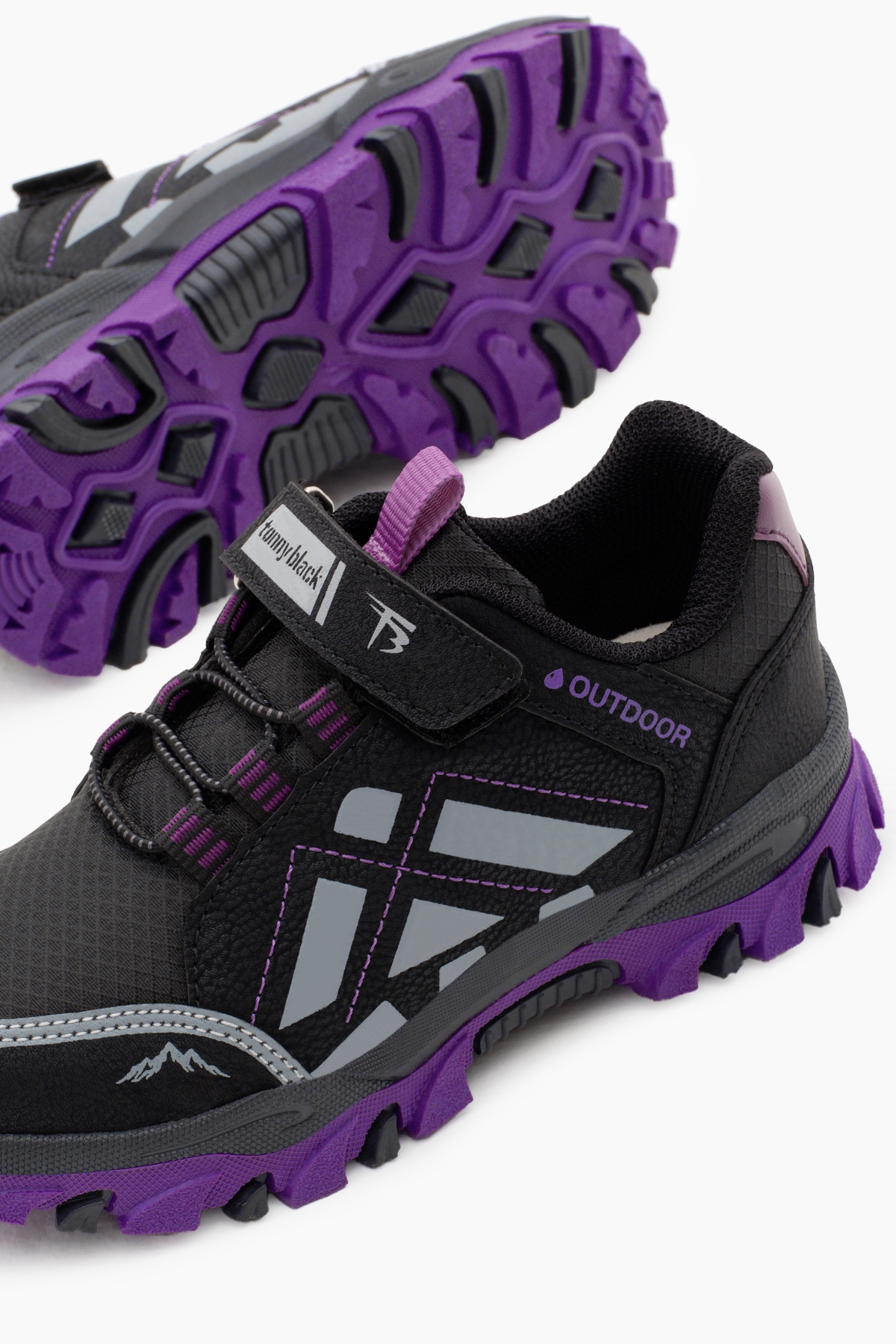 Çocuk Unisex Siyah Mor Termo Taban Su İtici Kumaş Cırtlı Trekking Ayakkabı - Görsel 5