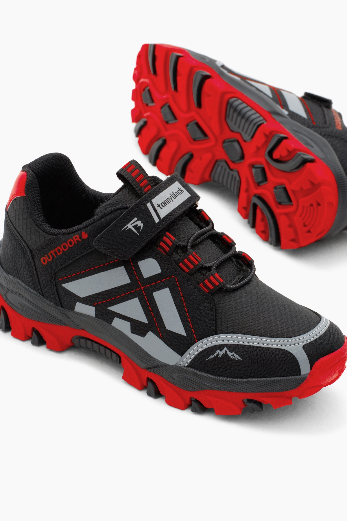 Çocuk Unisex Siyah Kırmızı Termo Taban Su İtici Kumaş Cırtlı Trekking Ayakkabı - Görsel 3