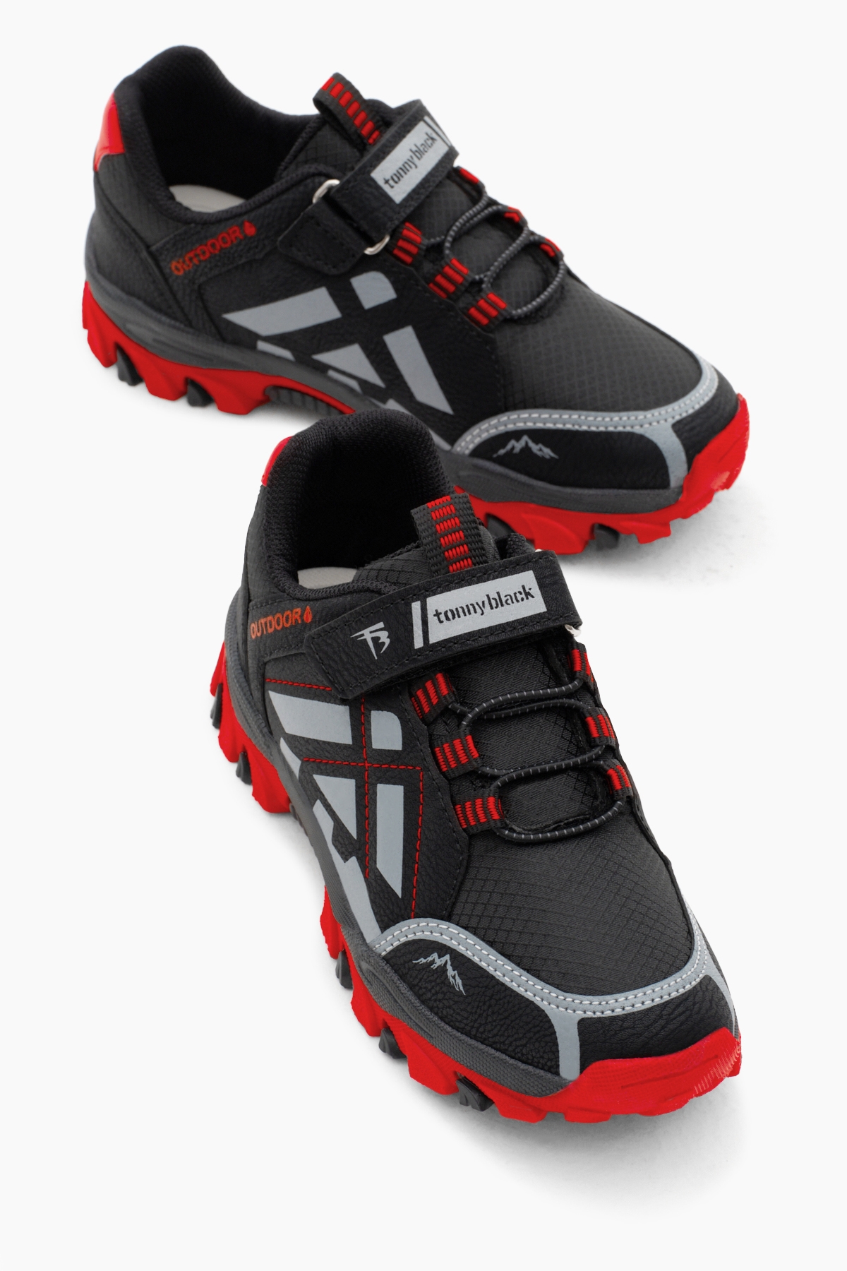 Çocuk Unisex Siyah Kırmızı Termo Taban Su İtici Kumaş Cırtlı Trekking Ayakkabı - Görsel 4