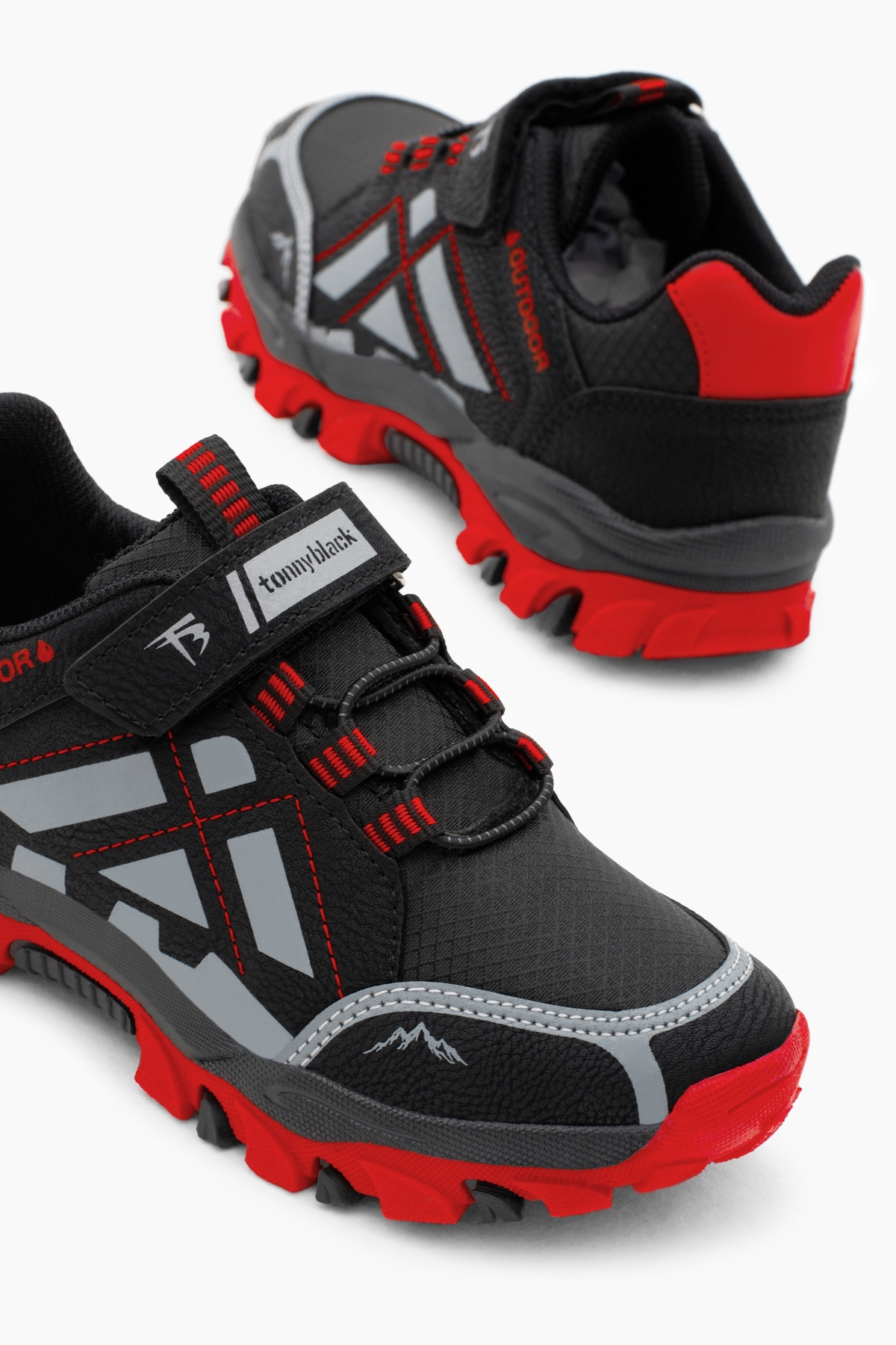 Çocuk Unisex Siyah Kırmızı Termo Taban Su İtici Kumaş Cırtlı Trekking Ayakkabı - Görsel 5