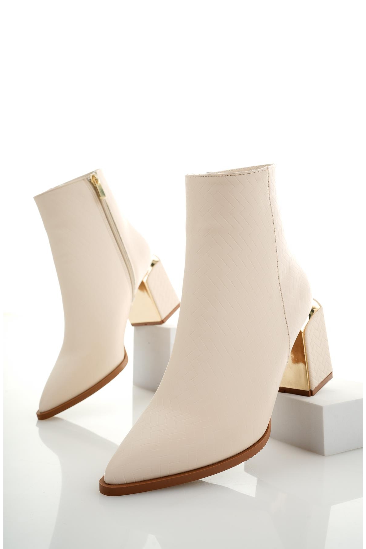 KYLİE Garantili Sivri Burun Kalın Topuklu Fermuarlı Kadın Bot - Görsel 8