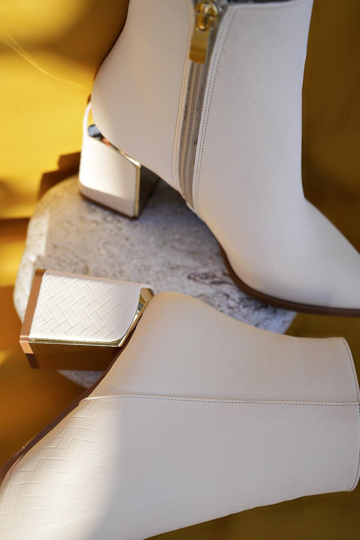 KYLİE Garantili Sivri Burun Kalın Topuklu Fermuarlı Kadın Bot - Görsel 9