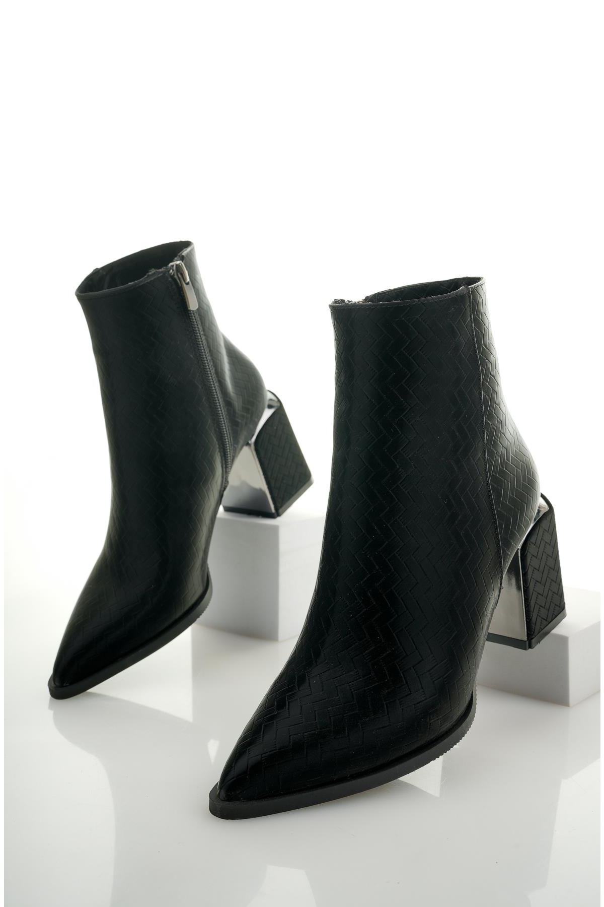 KYLİE Garantili Sivri Burun Kalın Topuklu Fermuarlı Kadın Bot - Görsel 6