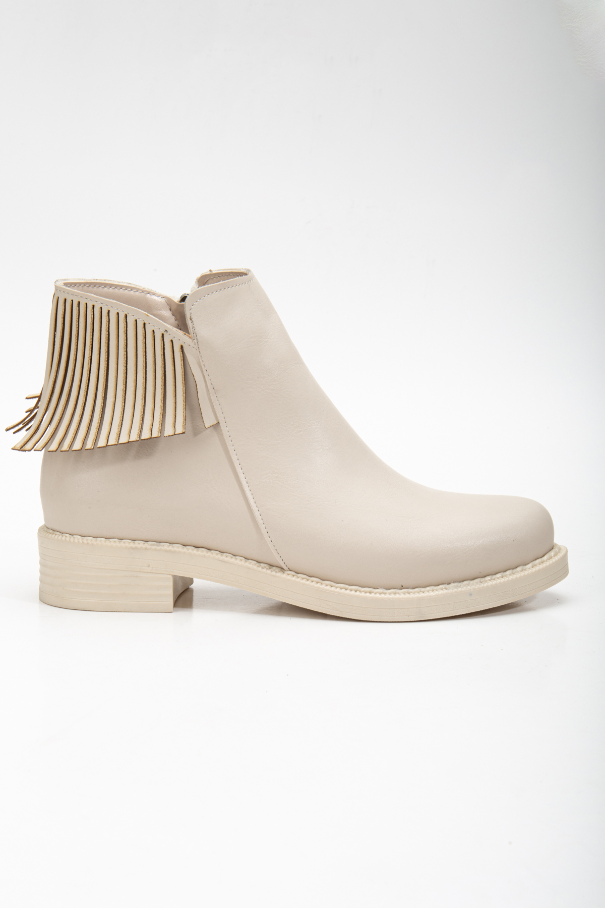 Kadın Ten Cilt Termo Taban Püskül Detaylı Fermuarlı Kısa Topuklu Bot - Görsel 3