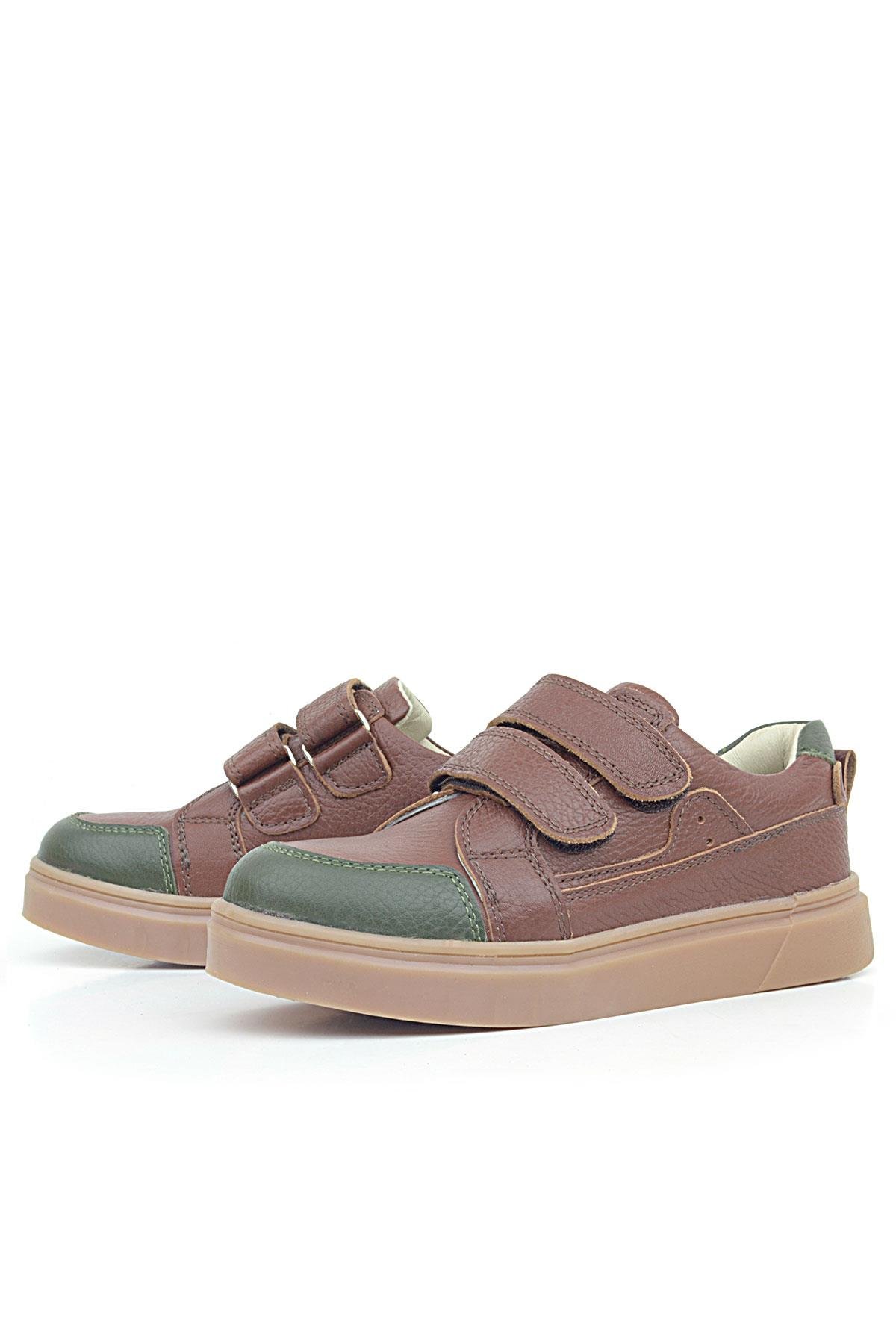 Kahverengi Yeşil Hakiki Deri Cırtlı Kız Çocuk Sneaker Ayakkabı - Görsel 5