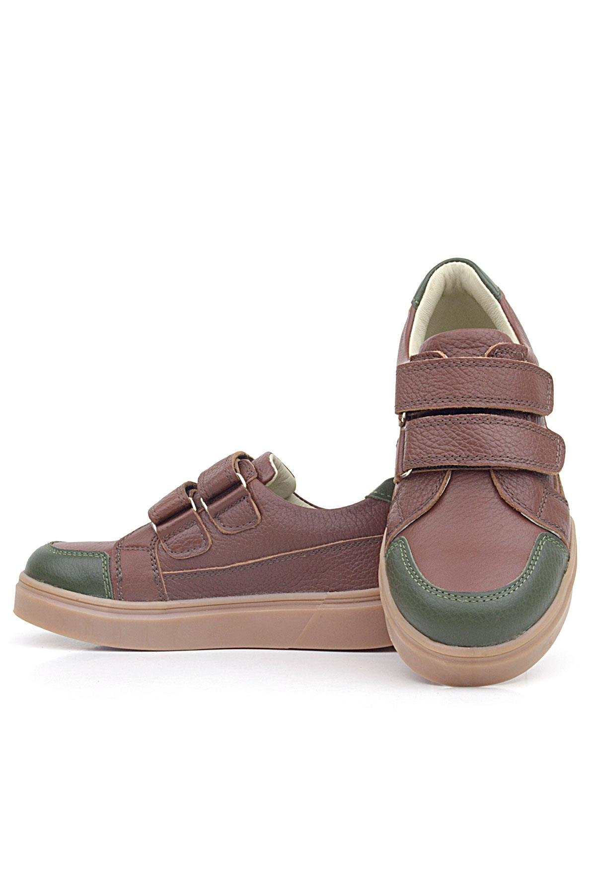 Kahverengi Yeşil Hakiki Deri Cırtlı Kız Çocuk Sneaker Ayakkabı - Görsel 7