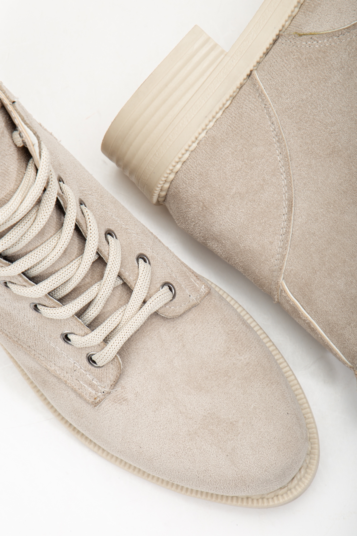 Kadın Ten Süet Termo Taban Bağcıklı ve Fermuarlı Kısa Topuklu Bot - Görsel 5