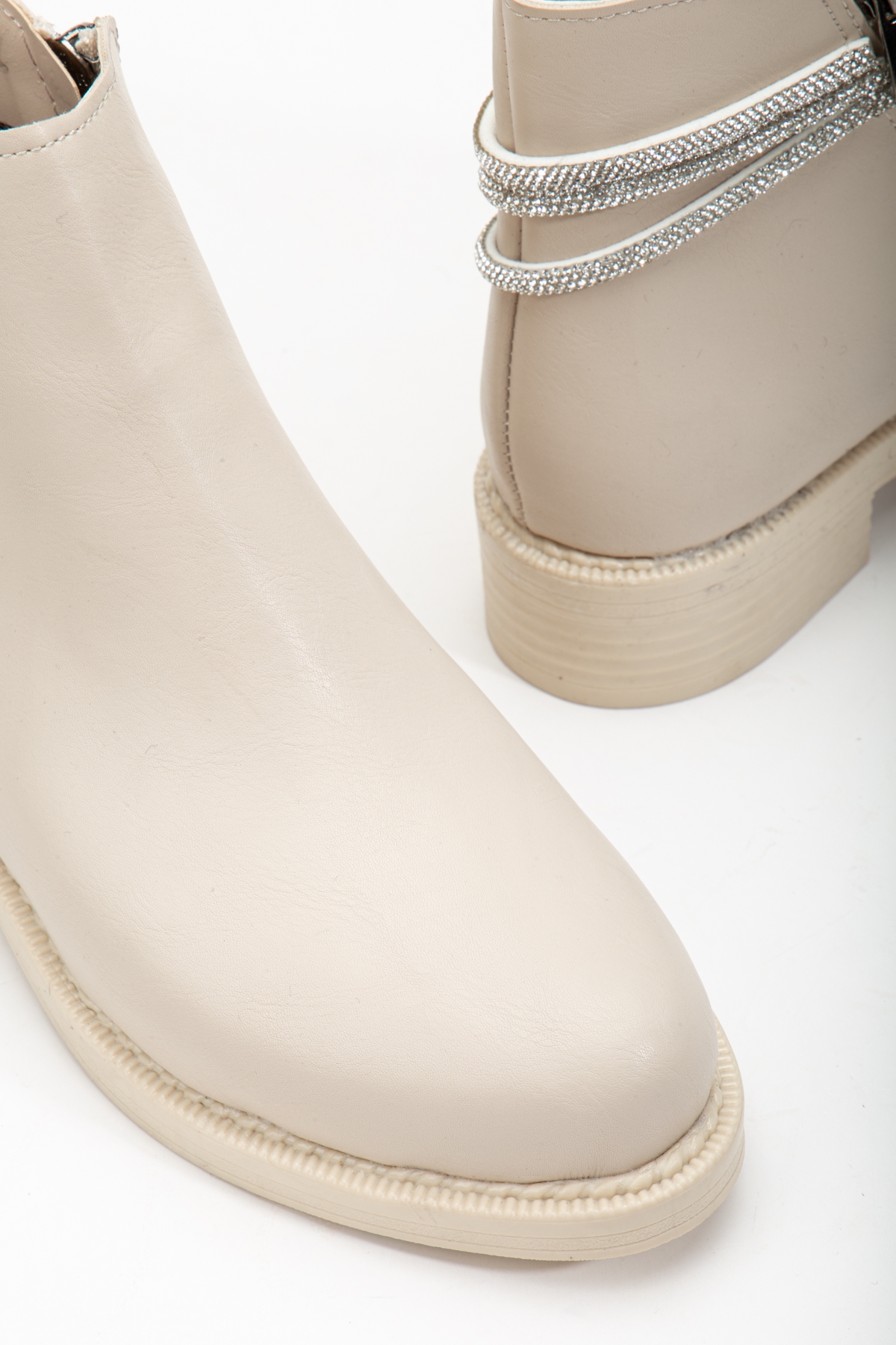 Kadın Ten Cilt Termo Taban Üç Taş Halatlı Fermuarlı Kısa Topuklu Bot - Görsel 5