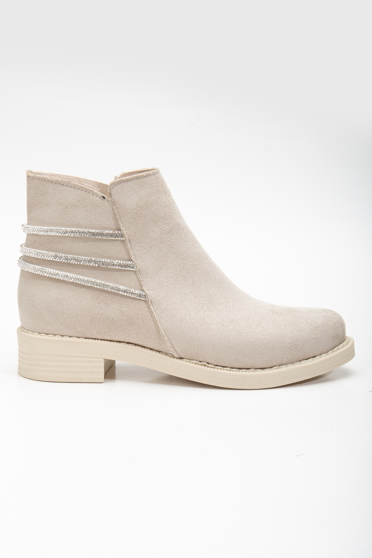 Kadın Ten Süet Termo Taban Üç Taş Halatlı Fermuarlı Kısa Topuklu Bot - Görsel 4