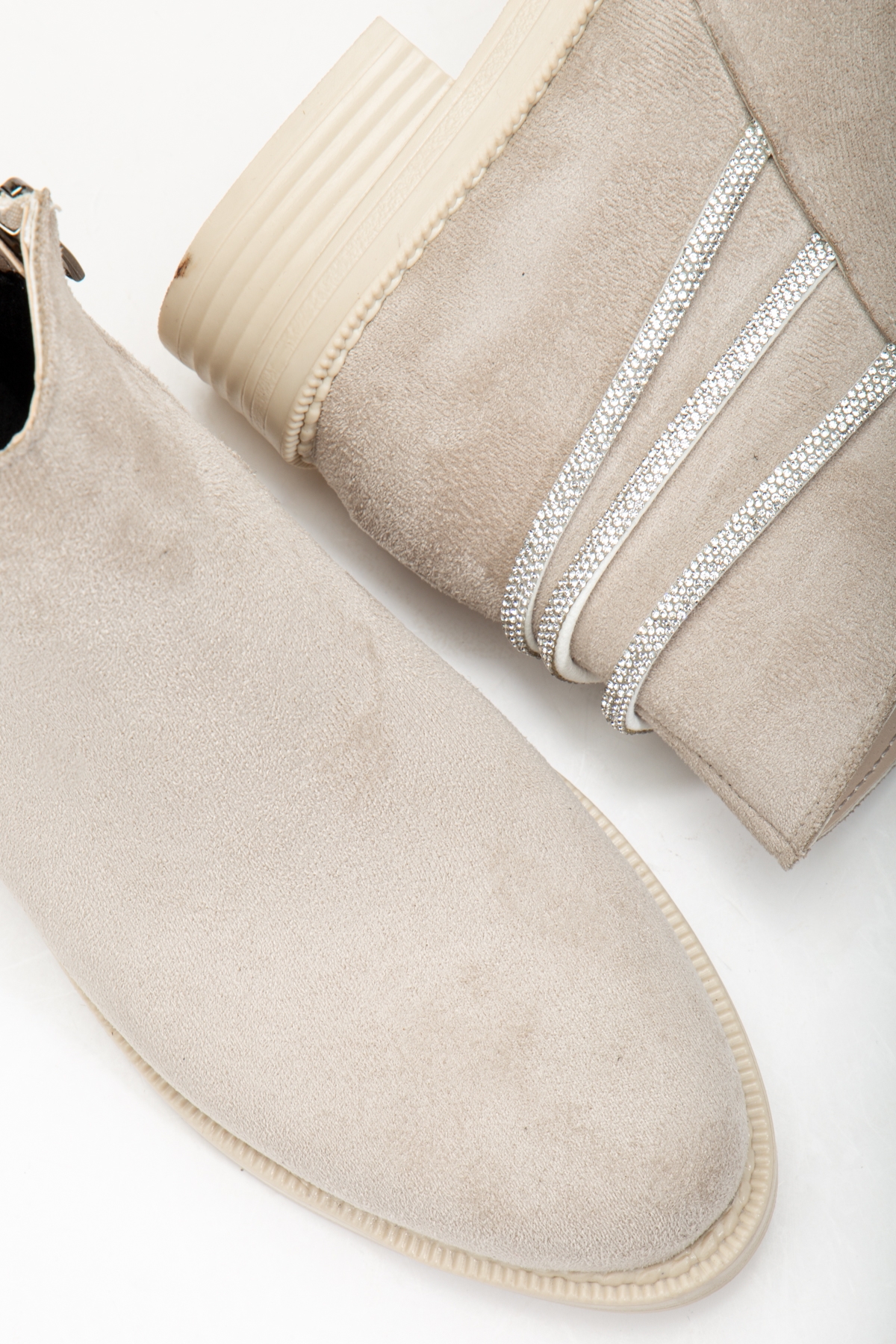 Kadın Ten Süet Termo Taban Üç Taş Halatlı Fermuarlı Kısa Topuklu Bot - Görsel 5