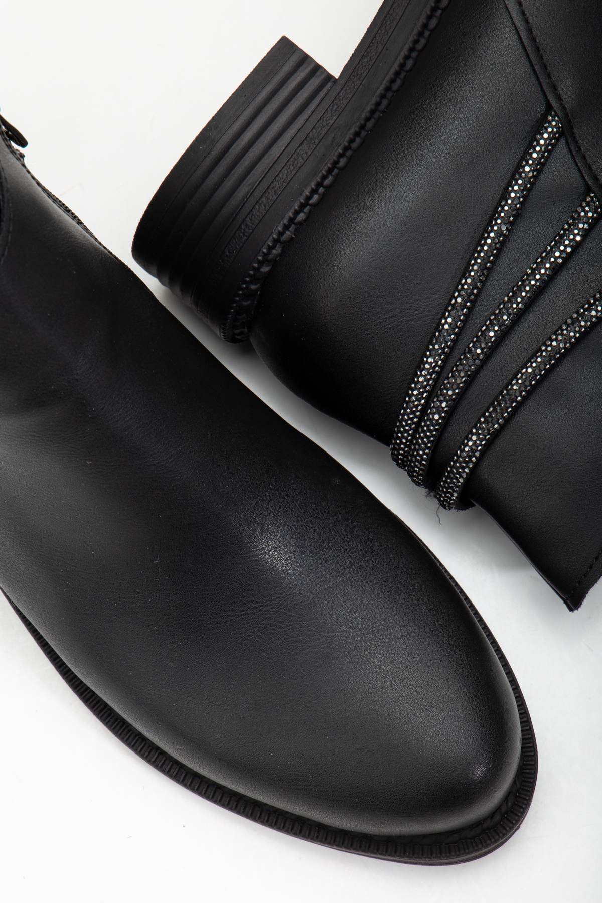 Kadın Siyah Cilt Termo Taban Üç Taş Halatlı Fermuarlı Kısa Topuklu Bot - Görsel 5
