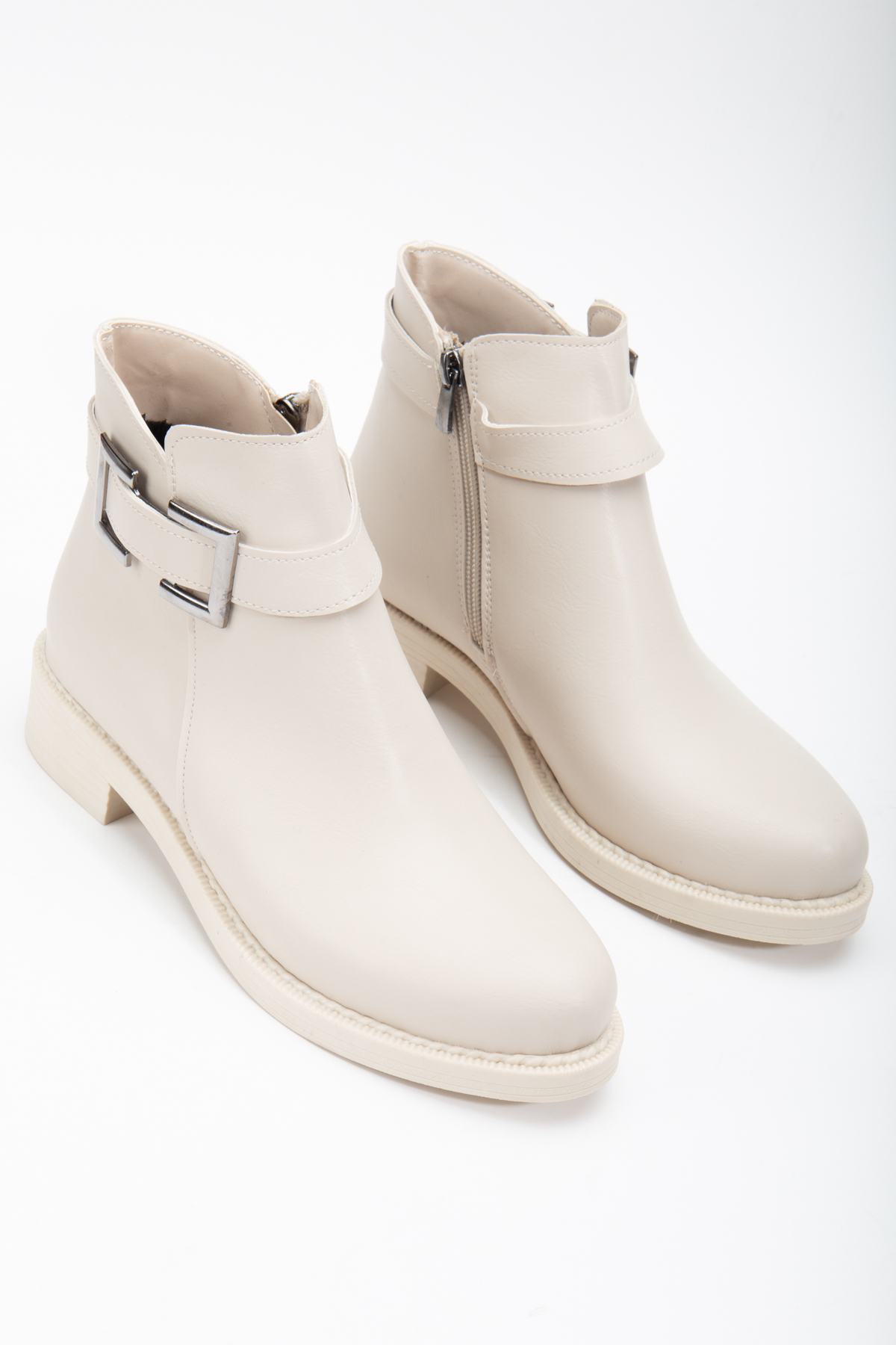 Kadın Ten Cilt Termo Taban Tokalı Fermuarlı Kısa Topuklu Bot - Görsel 3