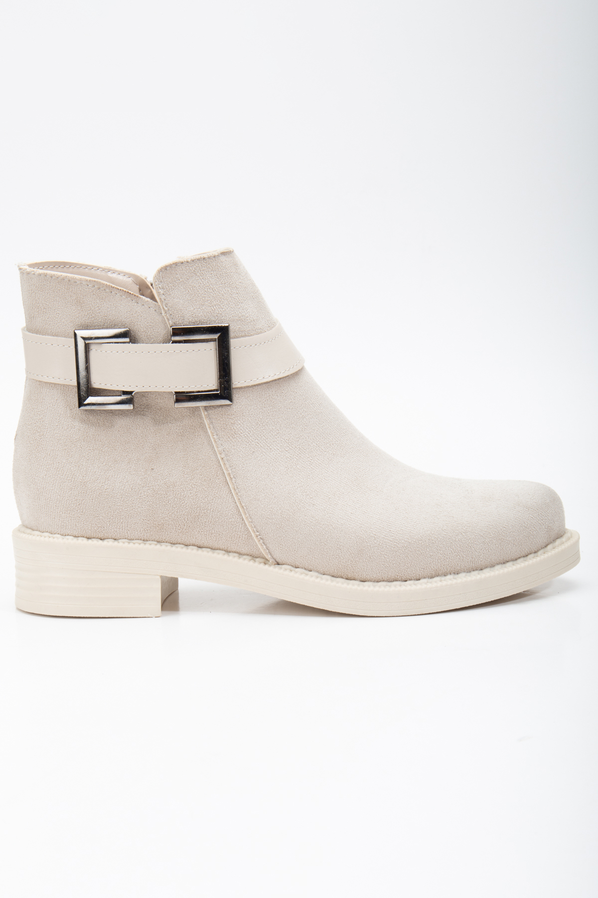 Kadın Ten Süet Termo Taban Tokalı Fermuarlı Kısa Topuklu Bot - Görsel 3