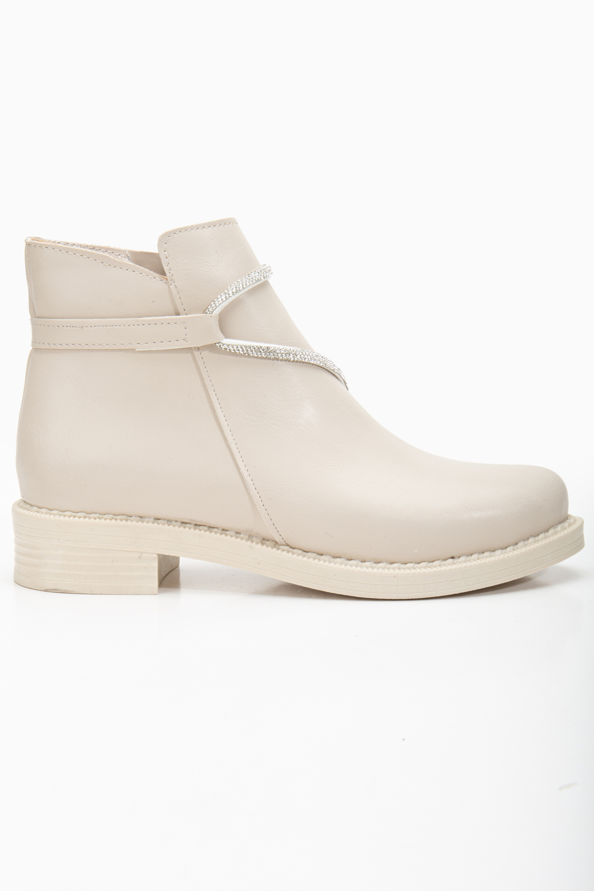 Kadın Ten Cilt Termo Taban Taş Halatlı Fermuarlı Kısa Topuklu Bot - Görsel 3