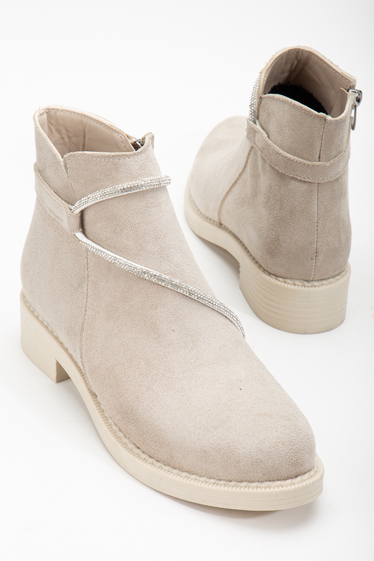 Tonny Black Kadın Ten Süet Termo Taban Taş Halatlı Fermuarlı Kısa Topuklu Bot - Görsel 2